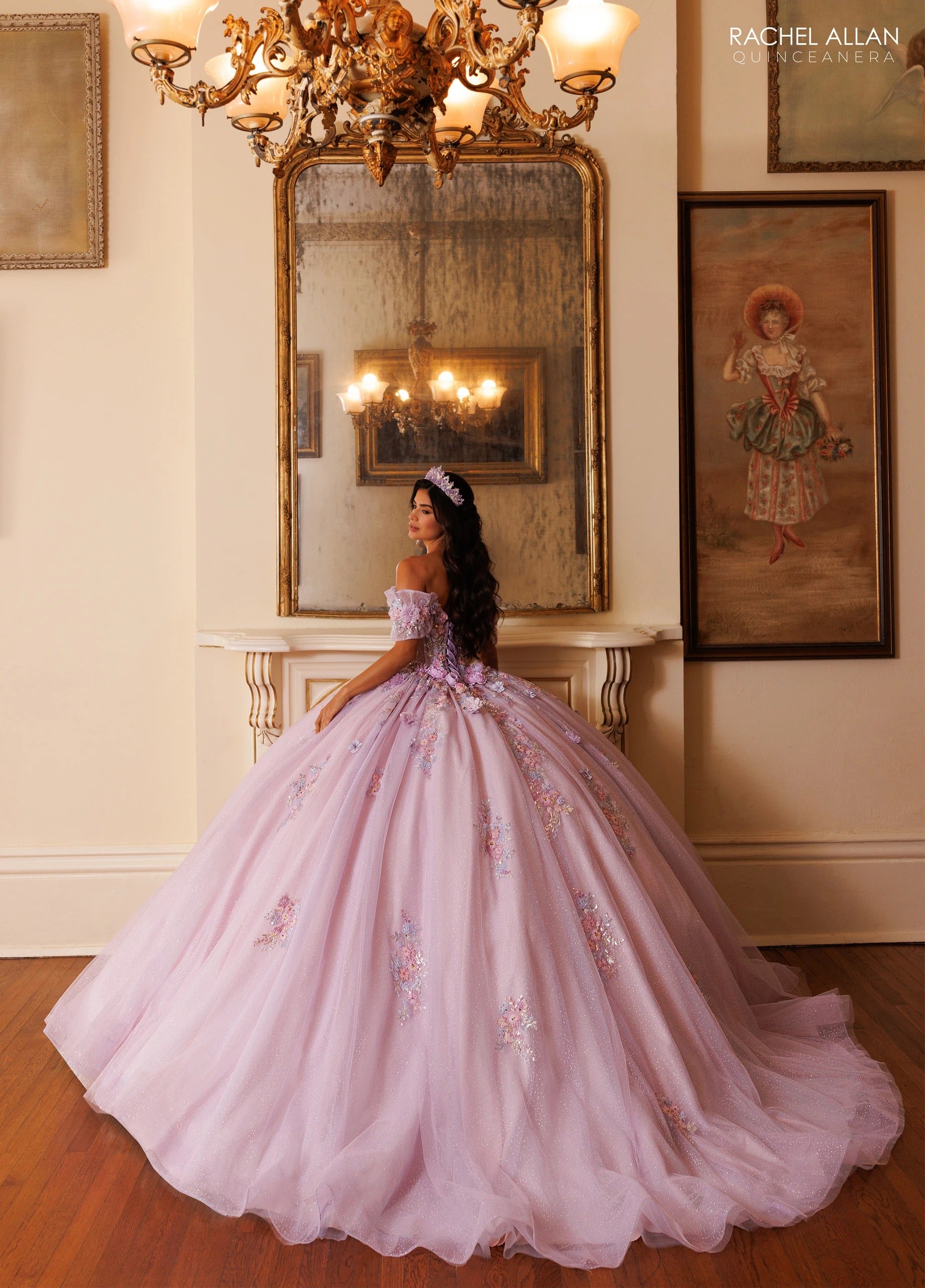 Off-the-Shoulder Floor-Length Tulle Quinceañe Ball Gown Rachel Allan RQ6022