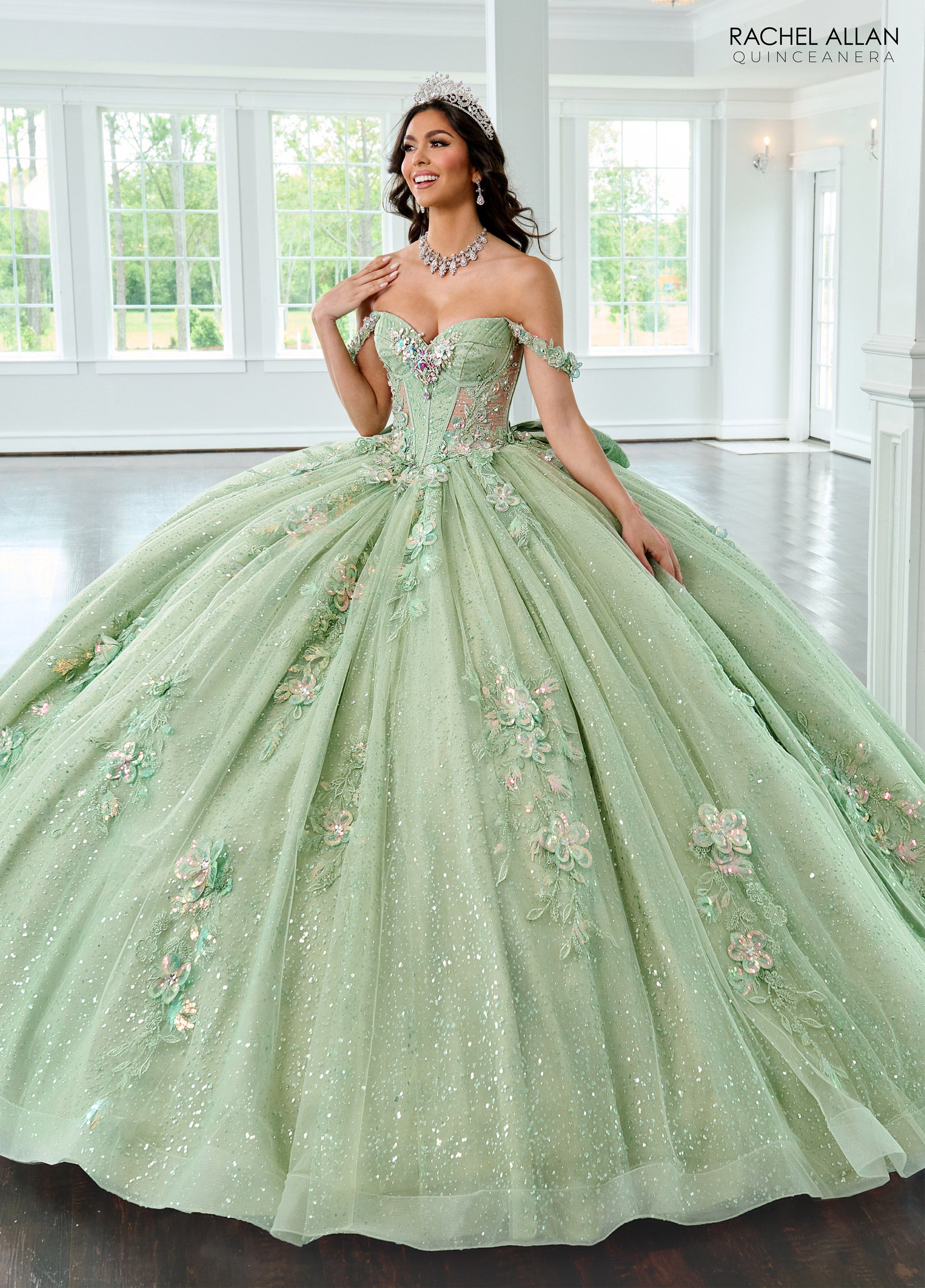 Quinceniera Dresses Sweet 16 Long Glitter Quinceanera Dress Sage