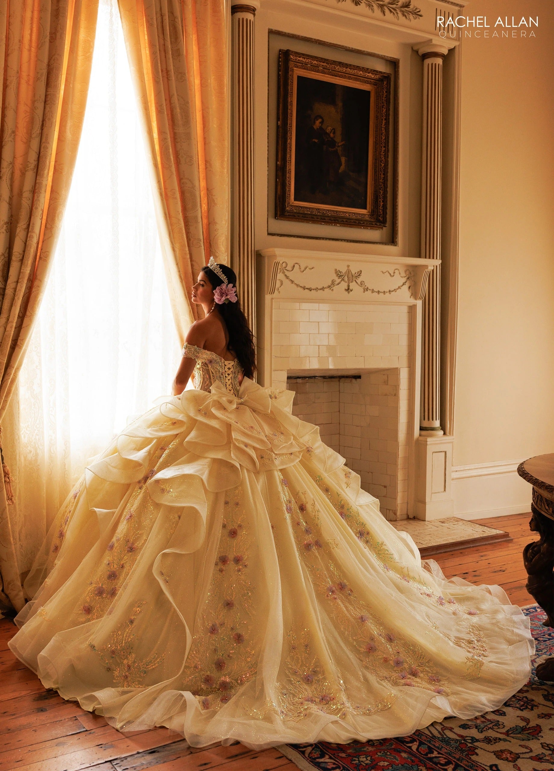 Off-the-Shoulder Floor-Length Tulle Quinceañe Ball Gown Rachel Allan RQ3185