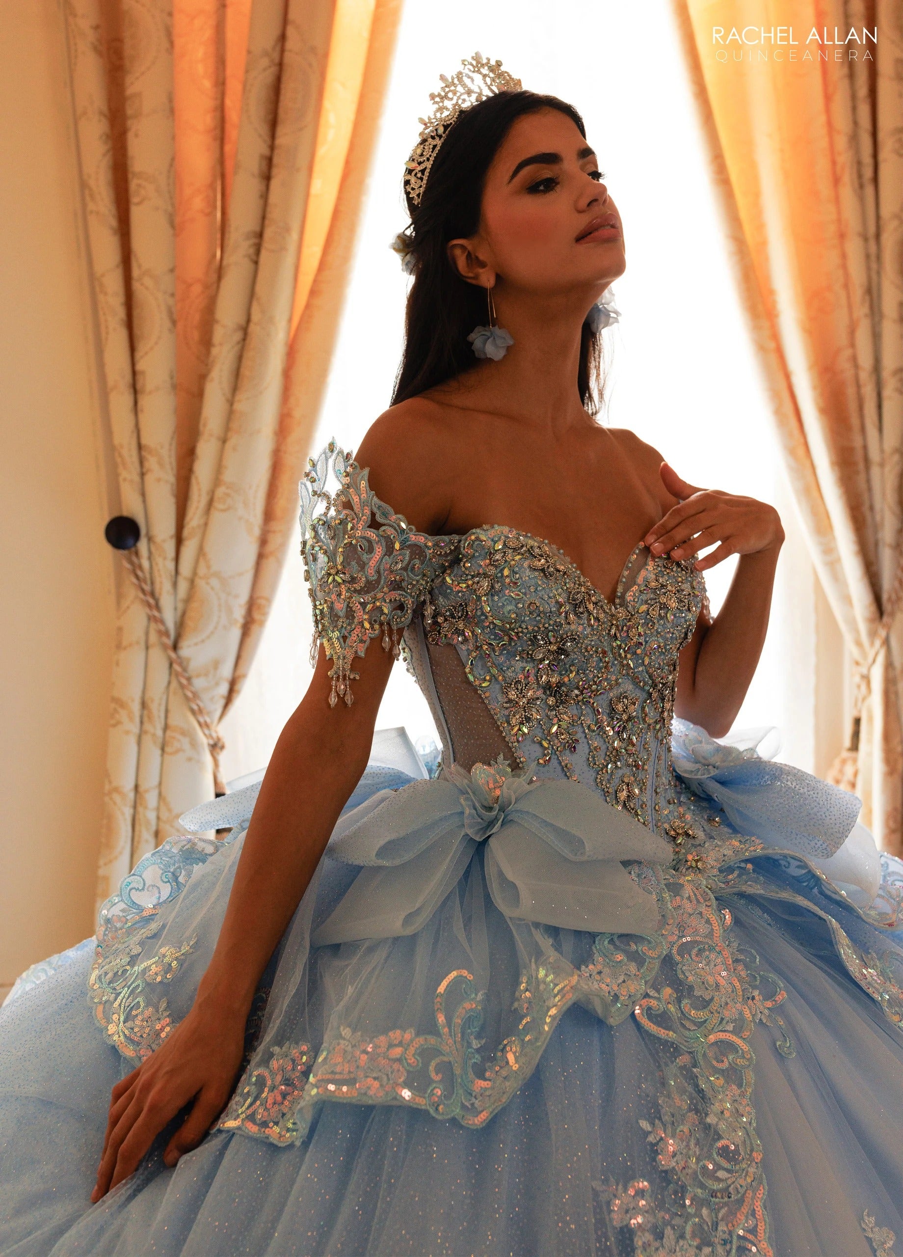 Off-the-Shoulder Floor-Length with T in Tulle Quinceañe Ball Gown Rachel Allan RQ3182