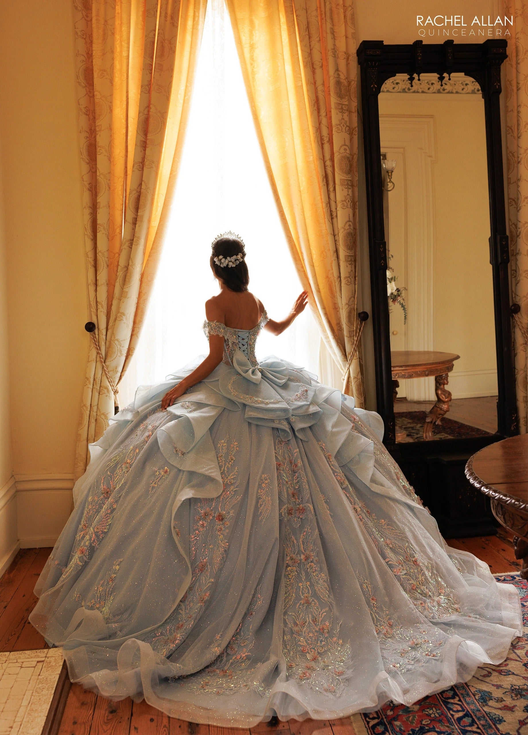 Off-the-Shoulder Floor-Length Tulle Quinceañe Ball Gown Rachel Allan RQ3185