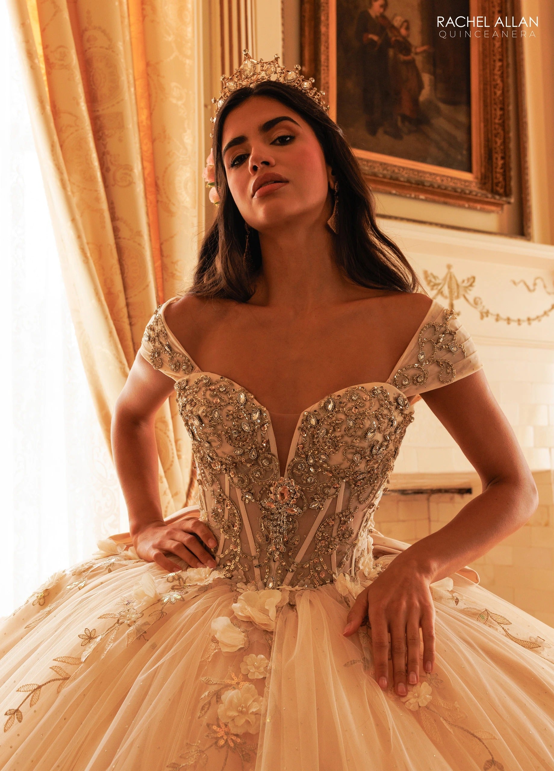 Off-the-Shoulder Floor-Length with T in Tulle Quinceañe Ball Gown Rachel Allan RQ3180