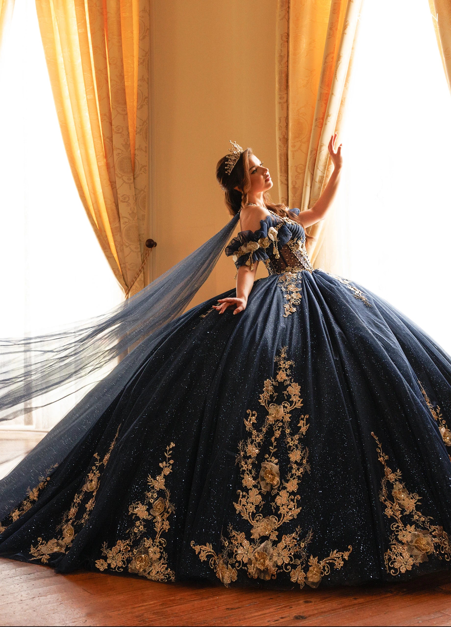 Off-the-Shoulder Floor-Length Tulle Quinceañe Ball Gown Rachel Allan RQ3181