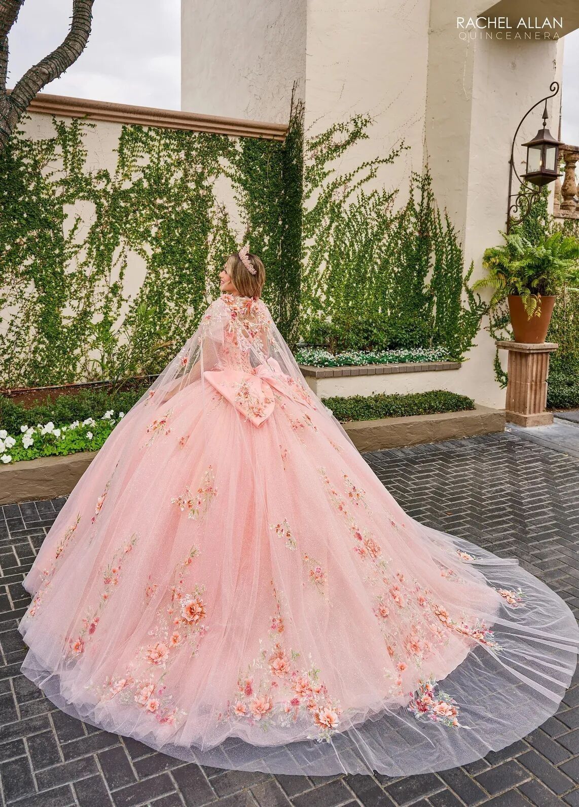 Blush Multi Sweetheart Floor Length Tulle Quinceanera Ball Gown with Floral Applique Rachel Allan RQ3132