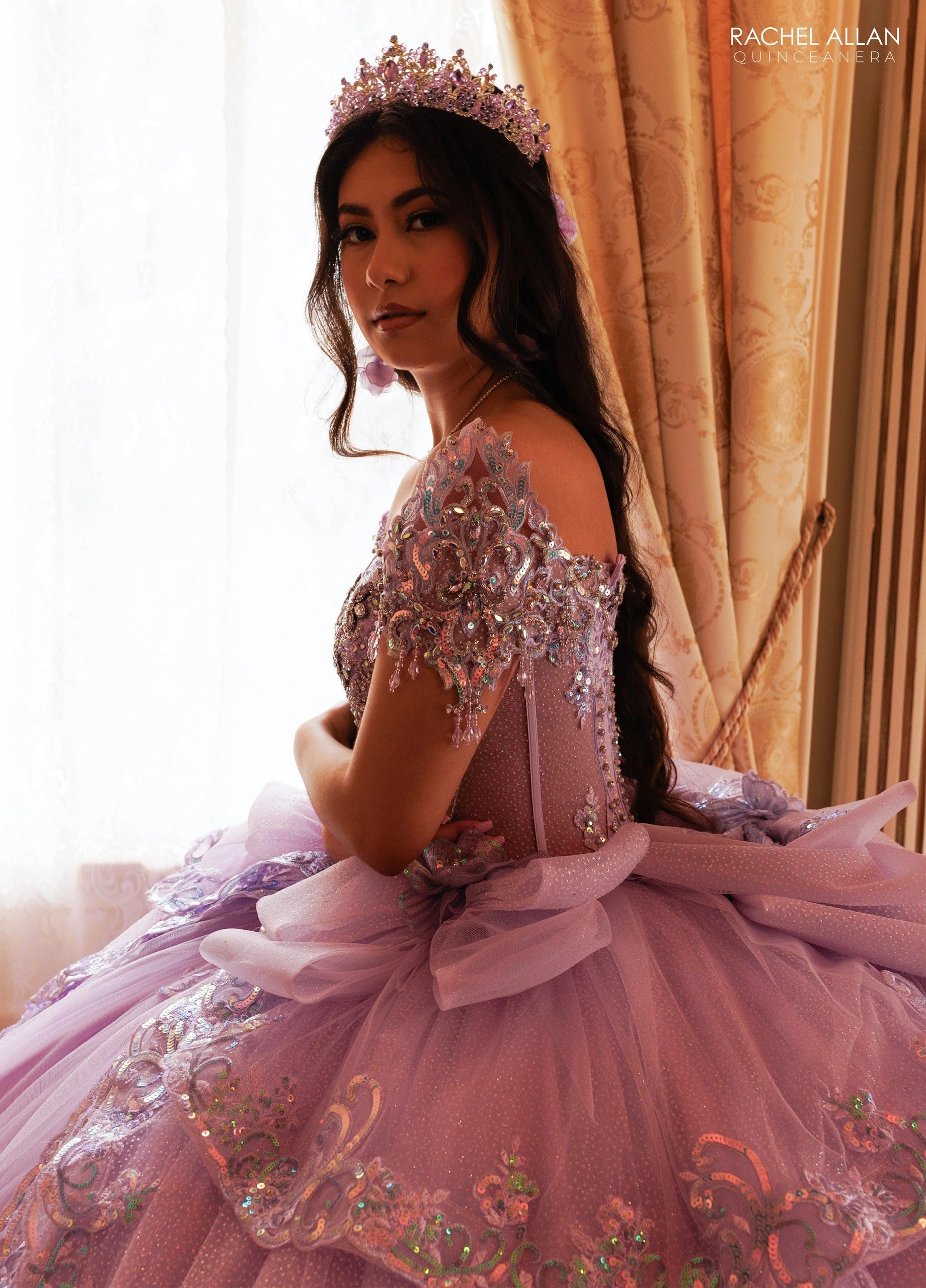 Off-the-Shoulder Floor-Length with T in Tulle Quinceañe Ball Gown Rachel Allan RQ3182