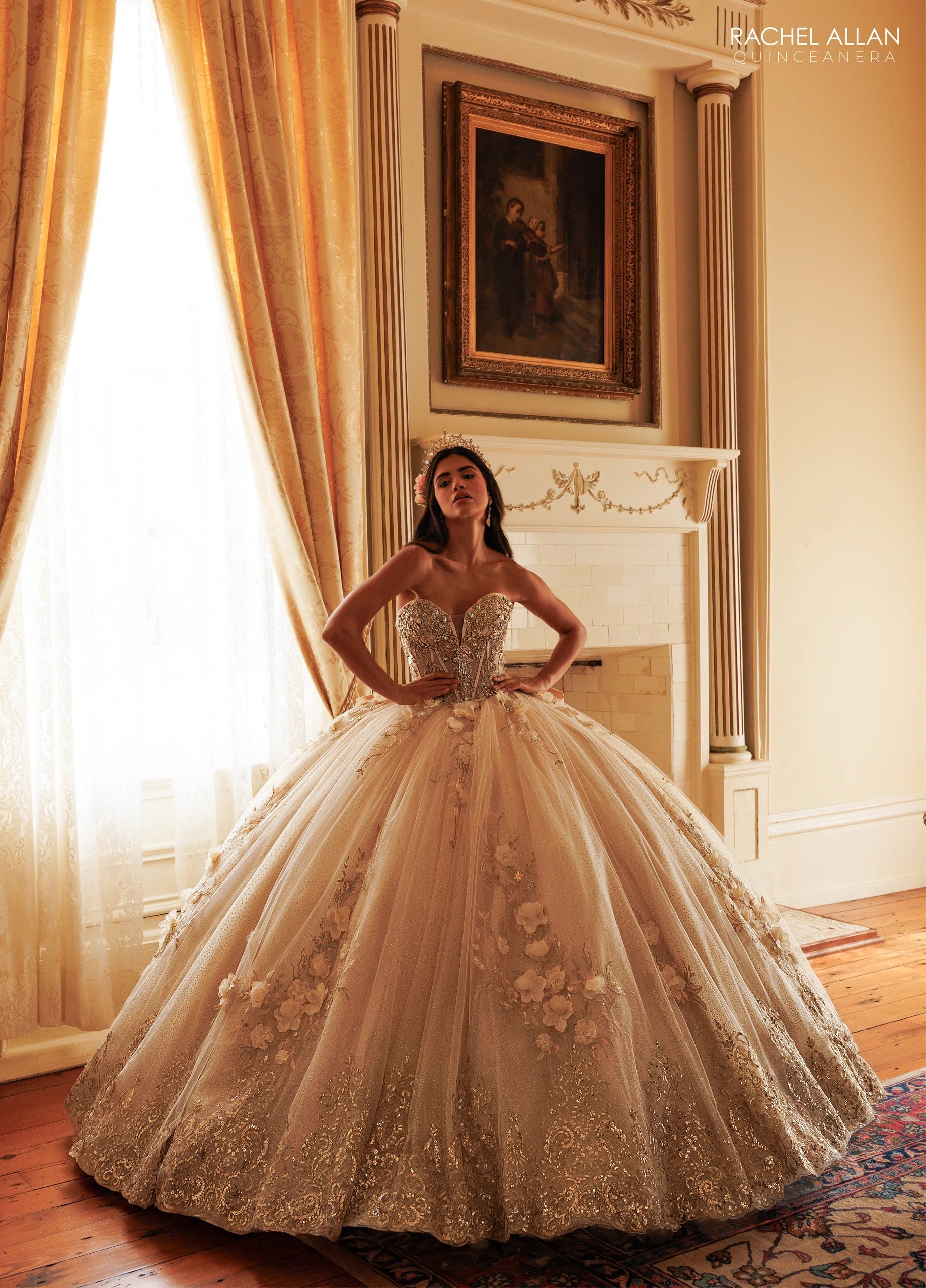 Off-the-Shoulder Floor-Length with T in Tulle Quinceañe Ball Gown Rachel Allan RQ3180