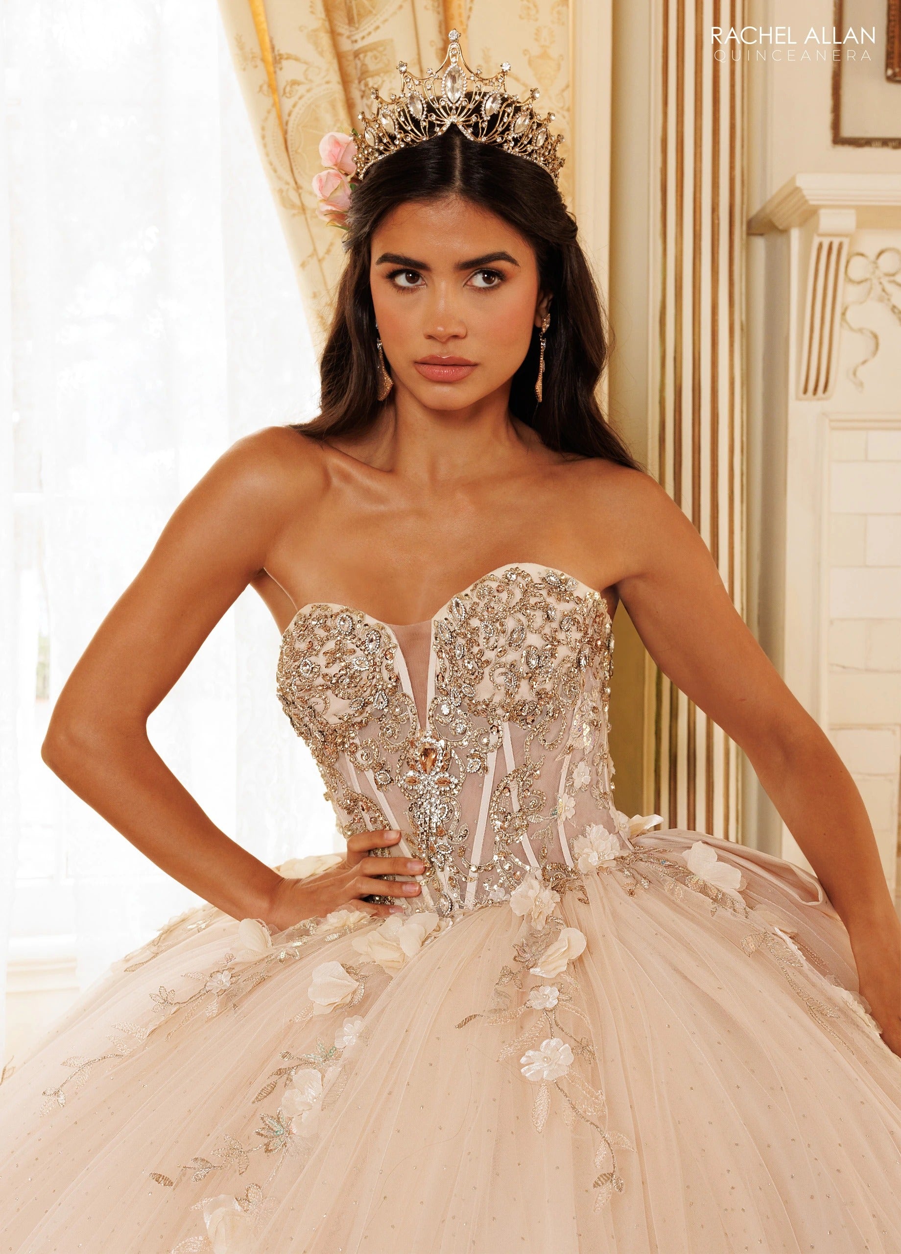 Off-the-Shoulder Floor-Length with T in Tulle Quinceañe Ball Gown Rachel Allan RQ3180