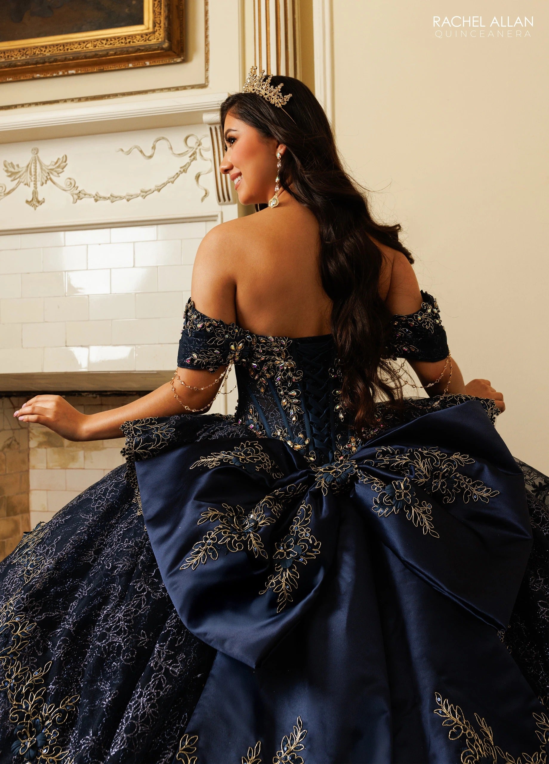 Off-the-Shoulder Floor-Length with T in Tulle Quinceañe Ball Gown Rachel Allan RQ3188
