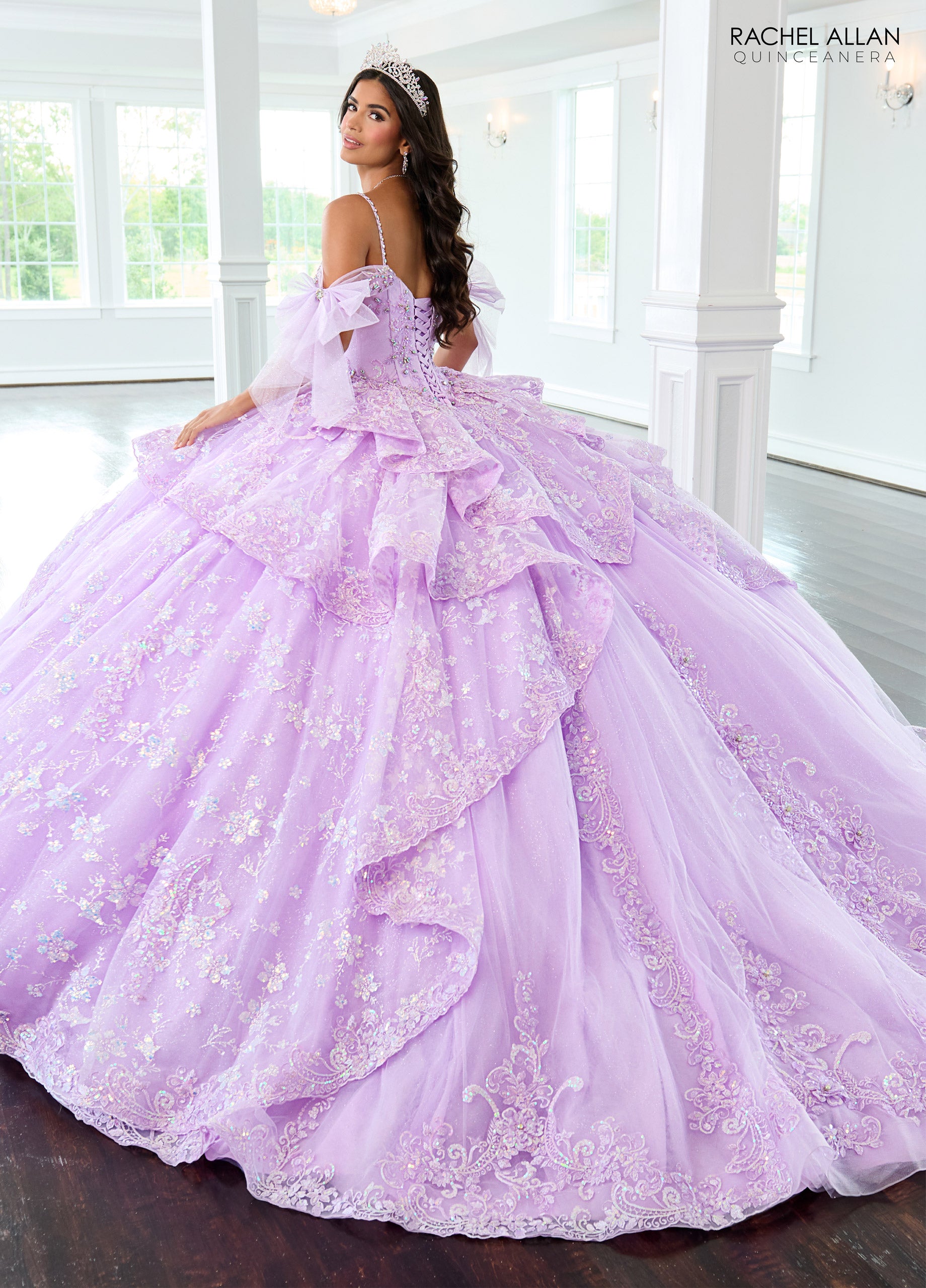 Quinceniera Dresses Long Bow Glitter Ball Gown Quinceanera Dress Lilac