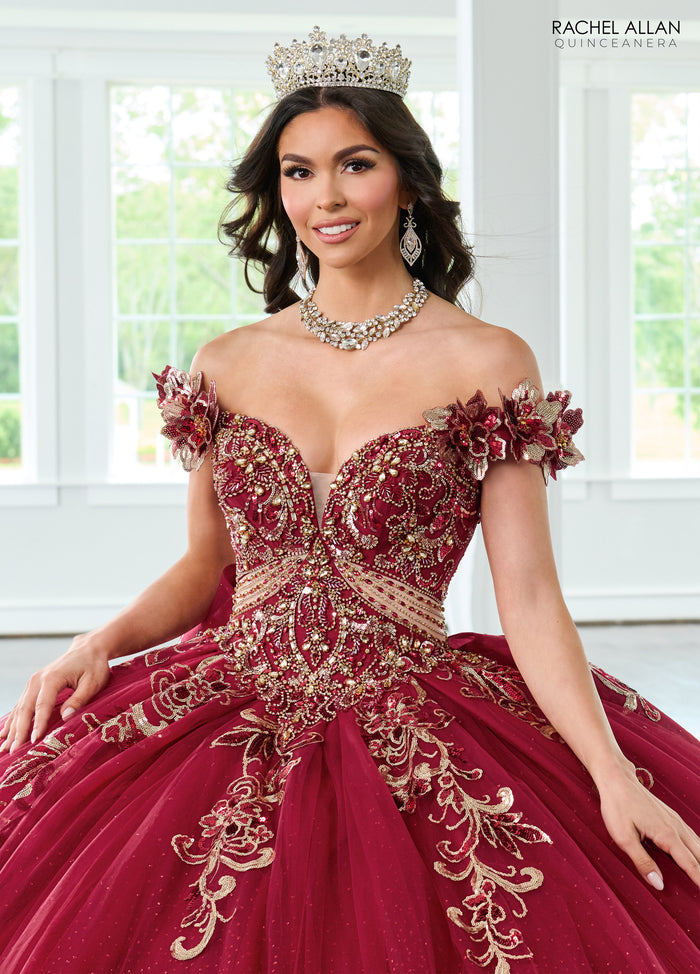 Quinceniera Dresses Long Ball Gown Beaded Quinceanera Dress Burgundy Gold