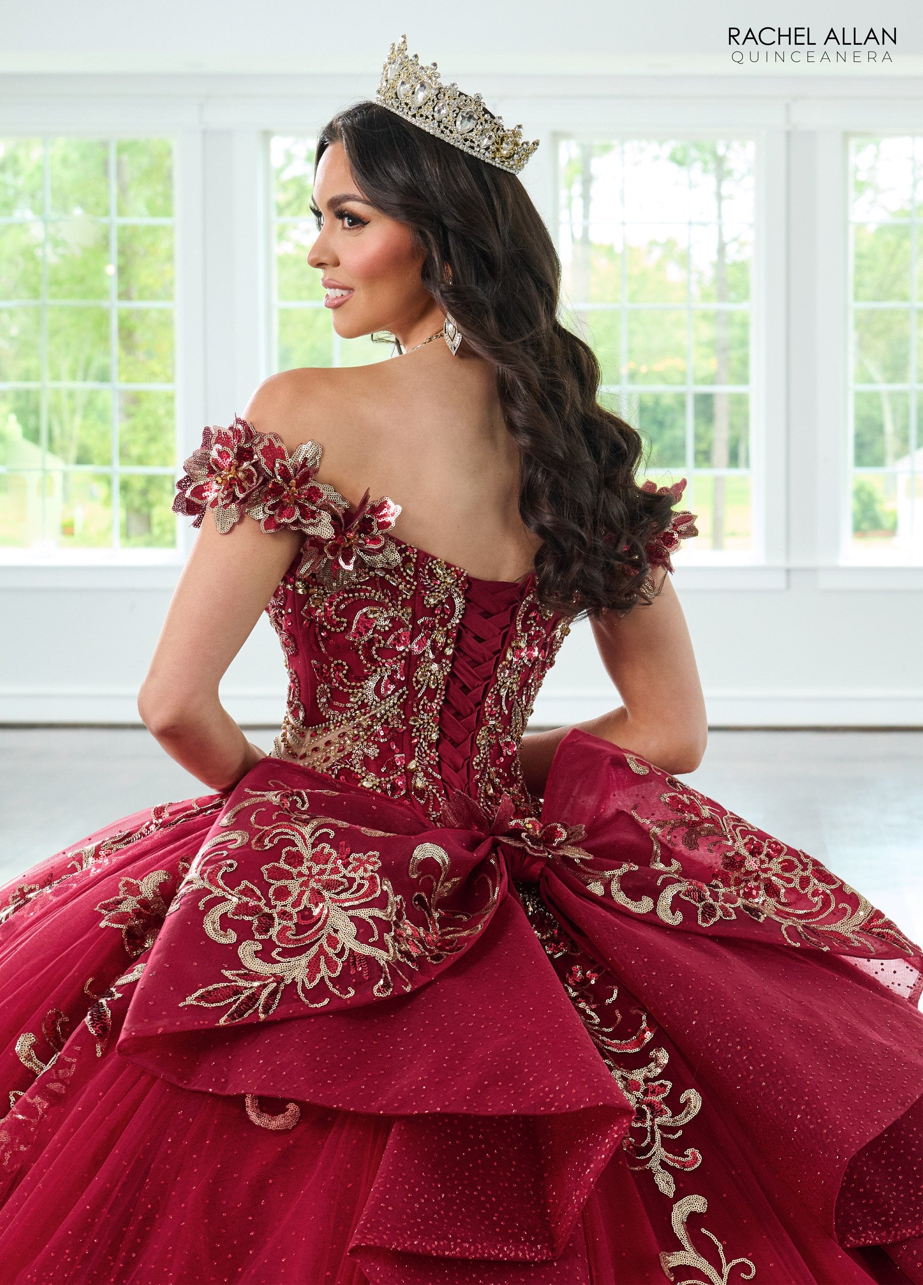 Quinceniera Dresses Long Ball Gown Beaded Quinceanera Dress Burgundy Gold