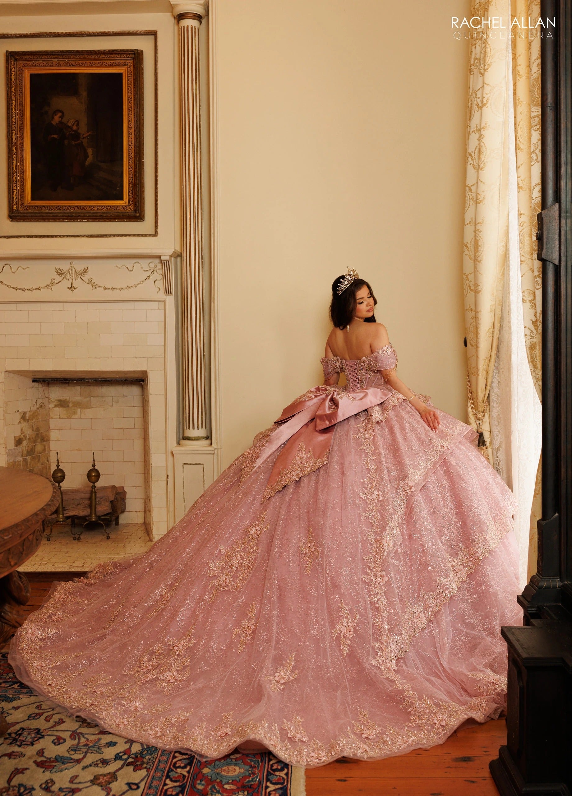 Off-the-Shoulder Floor-Length with T in Tulle Quinceañe Ball Gown Rachel Allan RQ3188