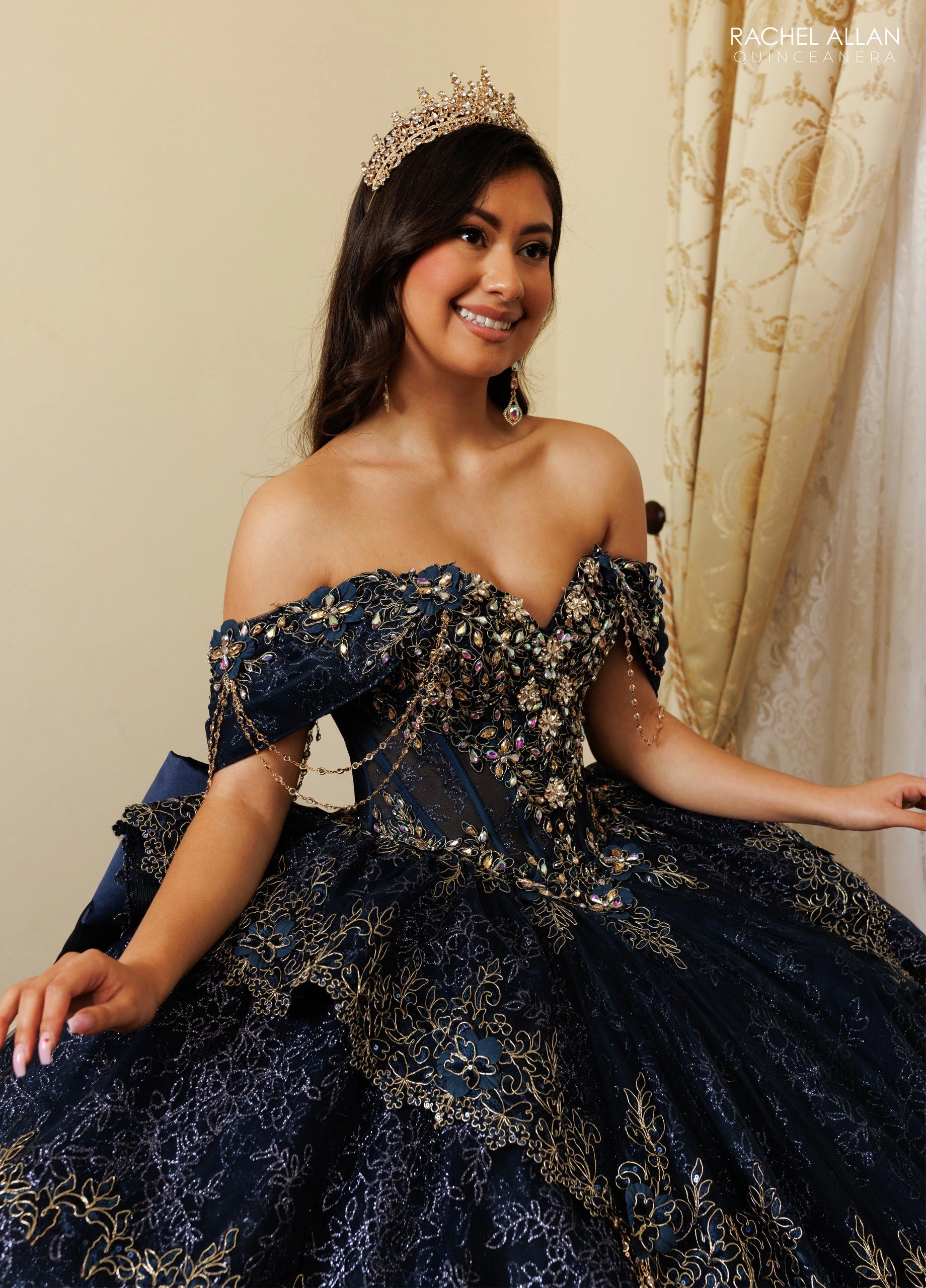 Off-the-Shoulder Floor-Length with T in Tulle Quinceañe Ball Gown Rachel Allan RQ3188