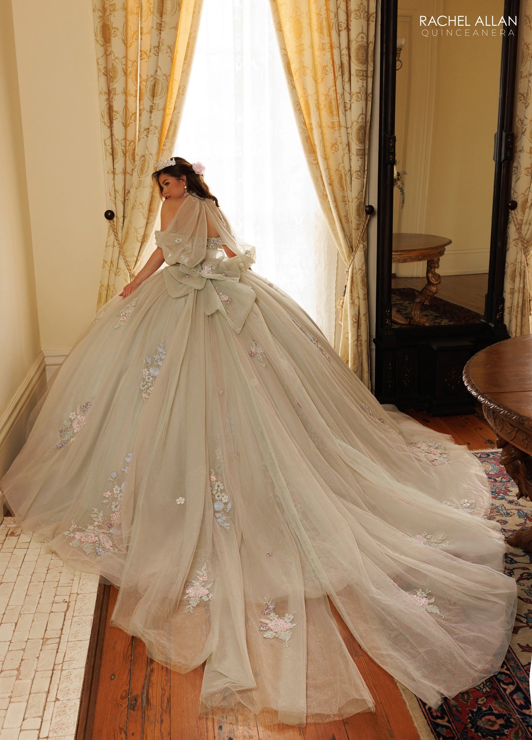 Off-the-Shoulder Floor-Length with T in Tulle Quinceañe Ball Gown Rachel Allan RQ3186
