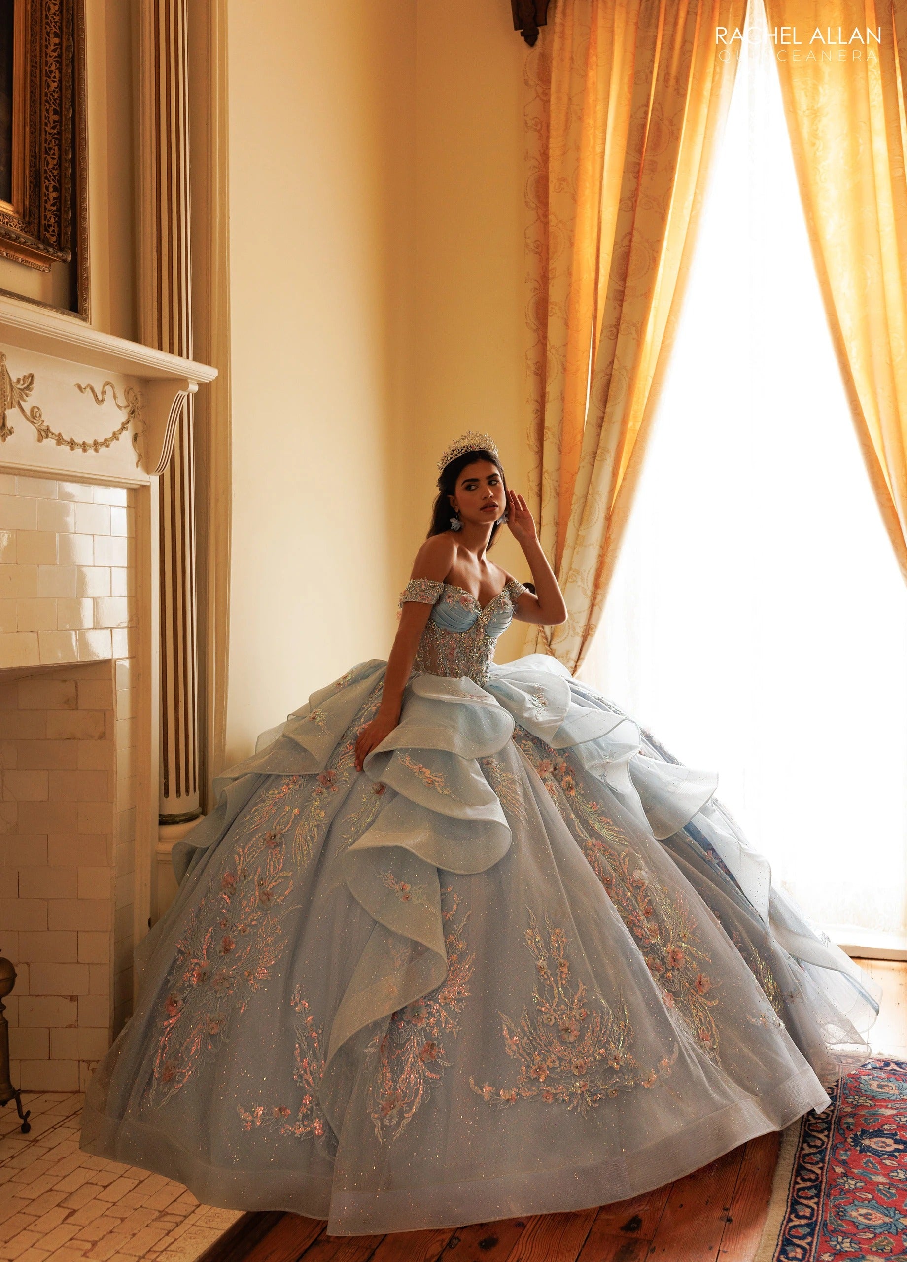Off-the-Shoulder Floor-Length Tulle Quinceañe Ball Gown Rachel Allan RQ3185