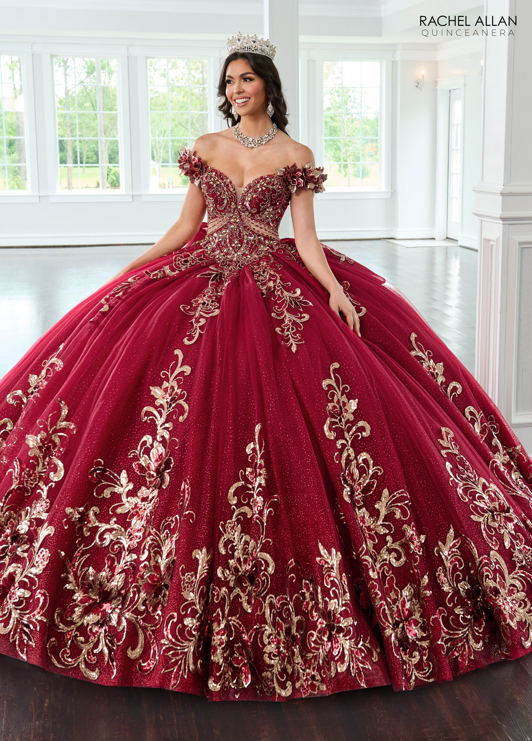 Quinceniera Dresses Long Ball Gown Beaded Quinceanera Dress Burgundy Gold