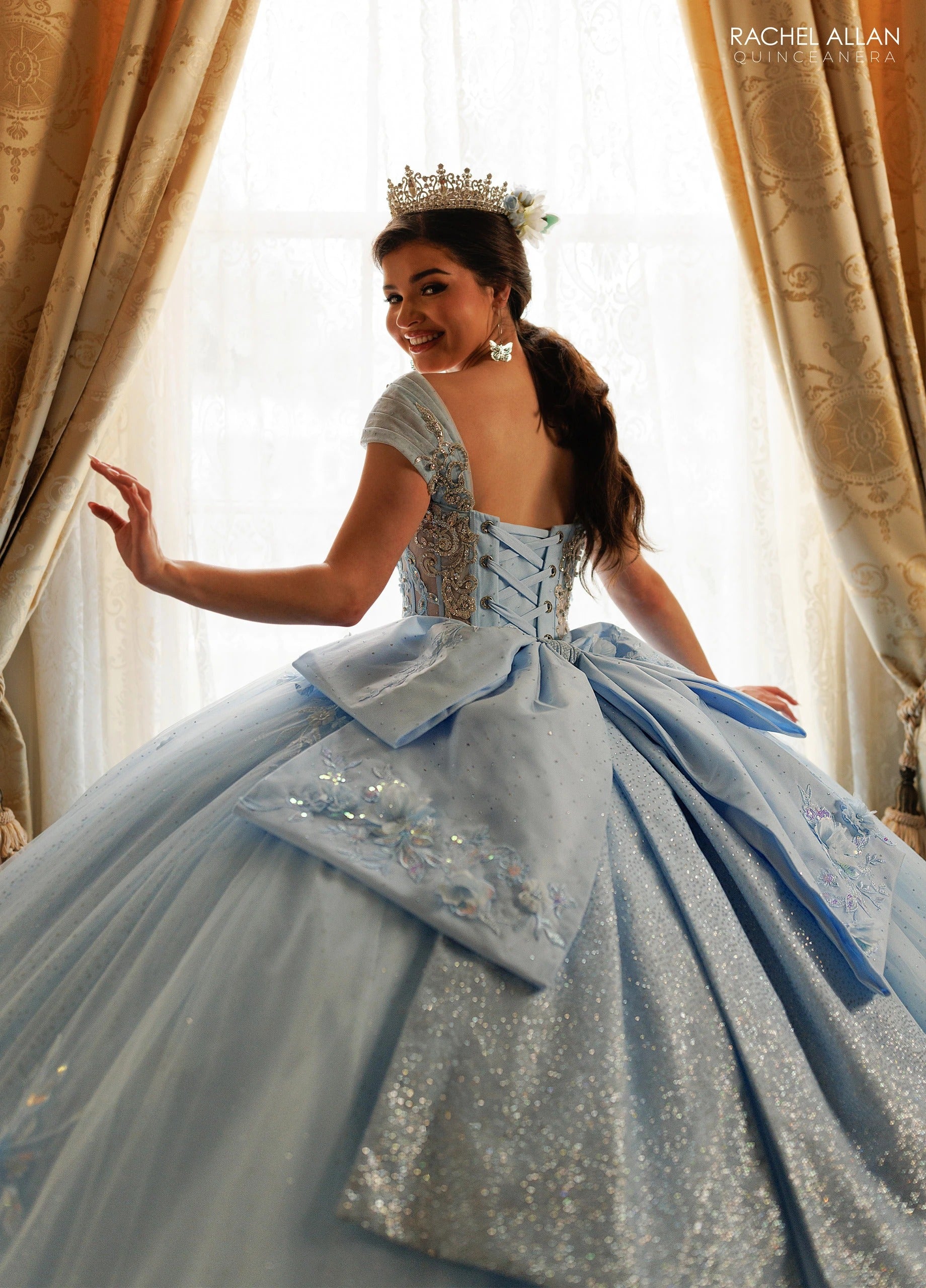 Off-the-Shoulder Floor-Length with T in Tulle Quinceañe Ball Gown Rachel Allan RQ3180