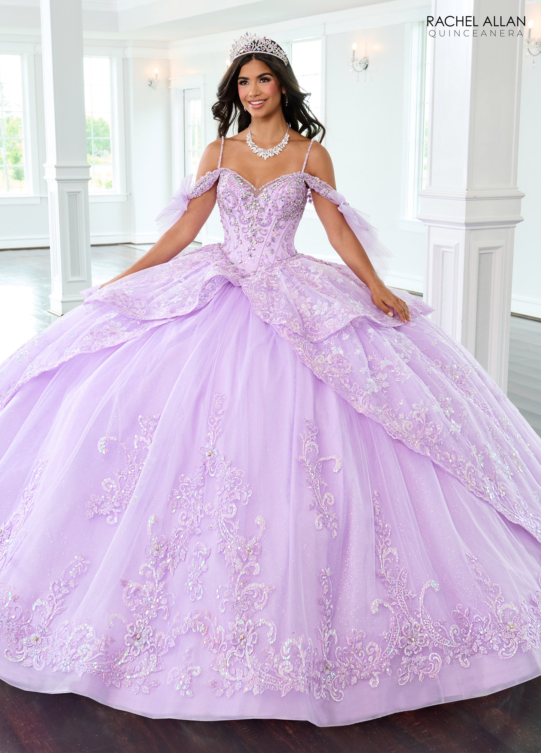 Quinceniera Dresses Long Bow Glitter Ball Gown Quinceanera Dress Lilac