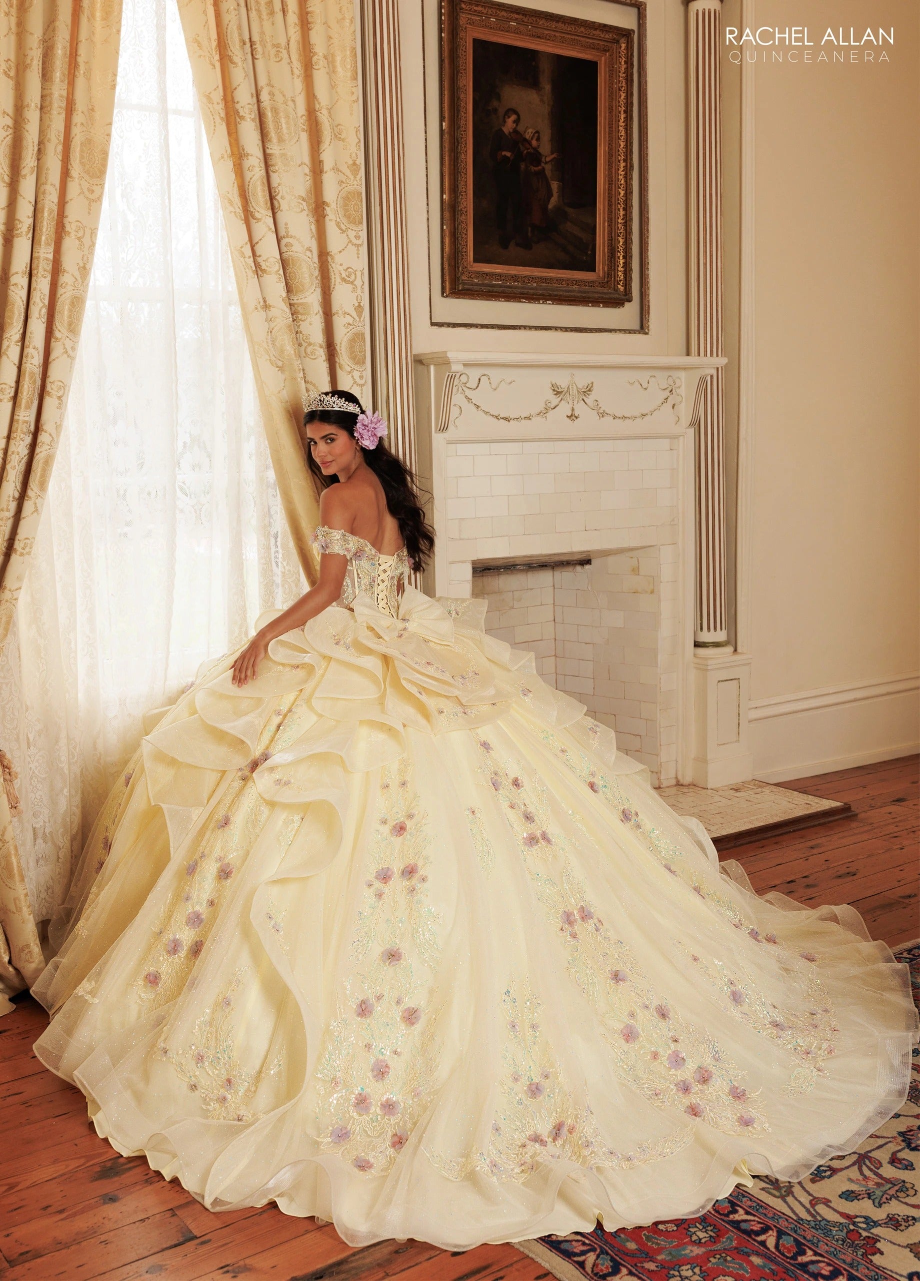 Off-the-Shoulder Floor-Length Tulle Quinceañe Ball Gown Rachel Allan RQ3185