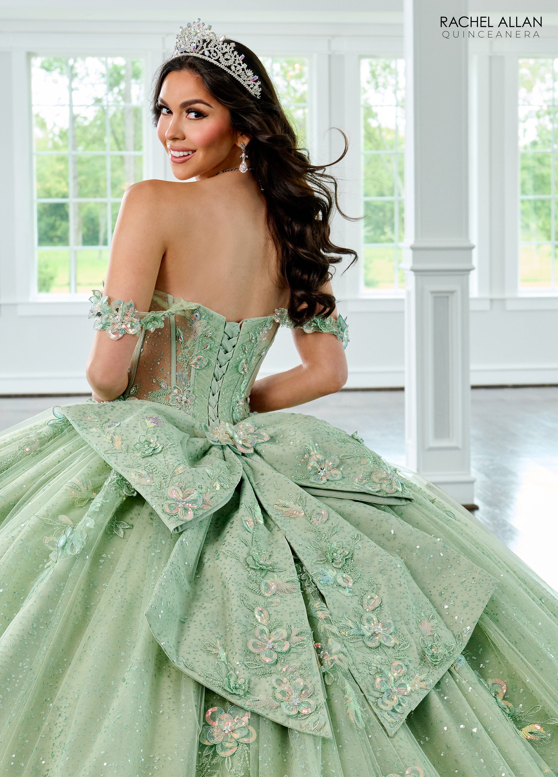 Quinceniera Dresses Sweet 16 Long Glitter Quinceanera Dress Sage