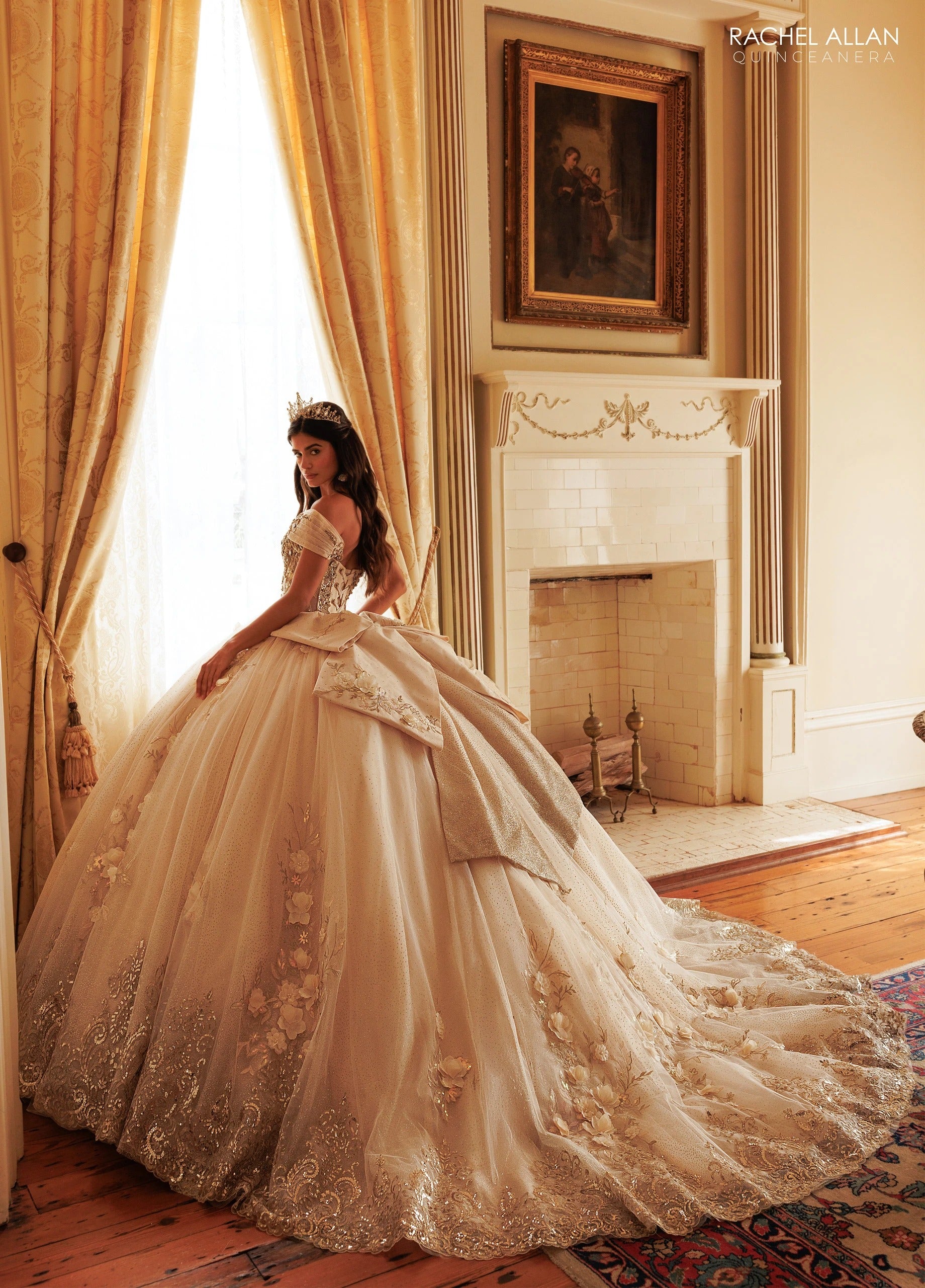 Off-the-Shoulder Floor-Length with T in Tulle Quinceañe Ball Gown Rachel Allan RQ3180