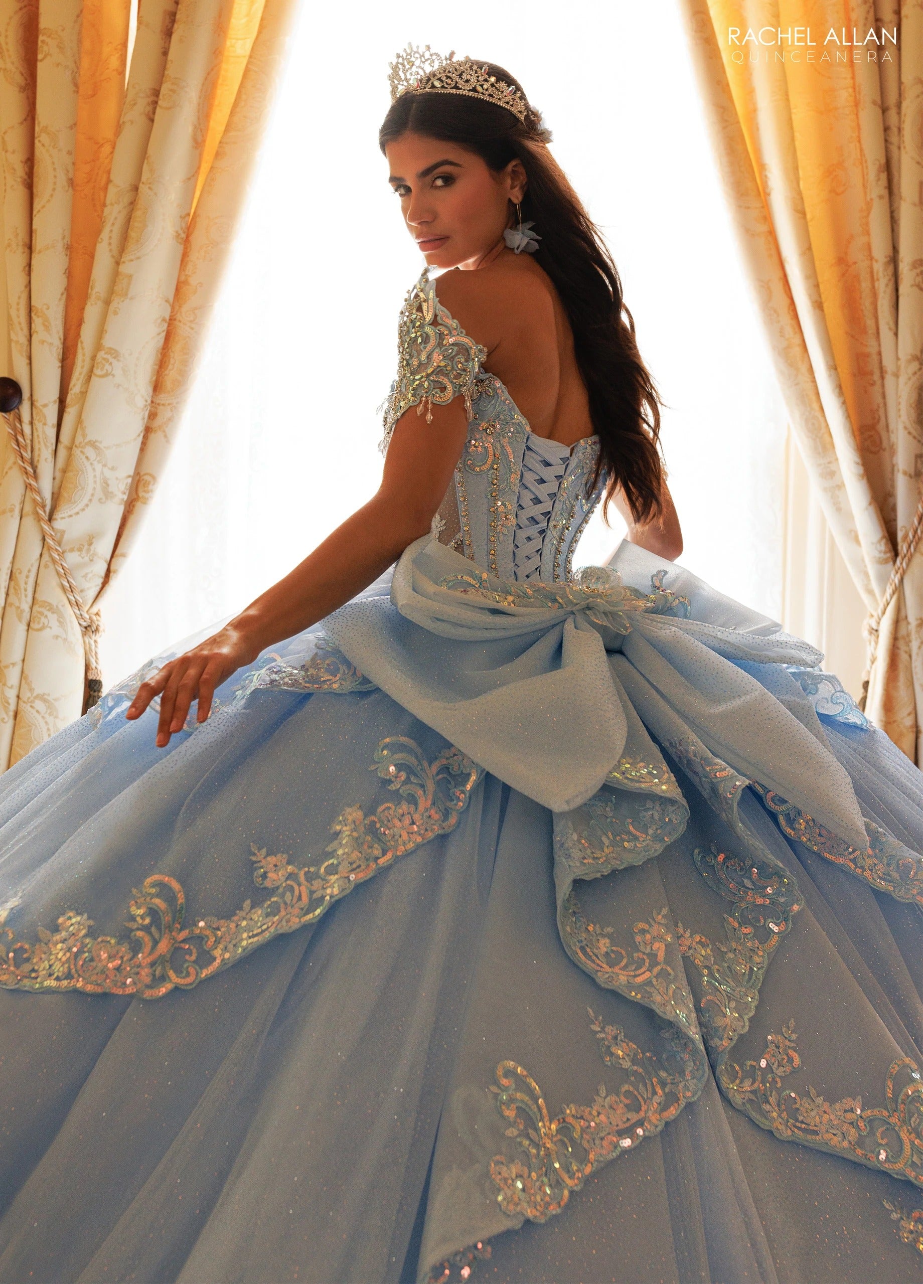 Off-the-Shoulder Floor-Length with T in Tulle Quinceañe Ball Gown Rachel Allan RQ3182