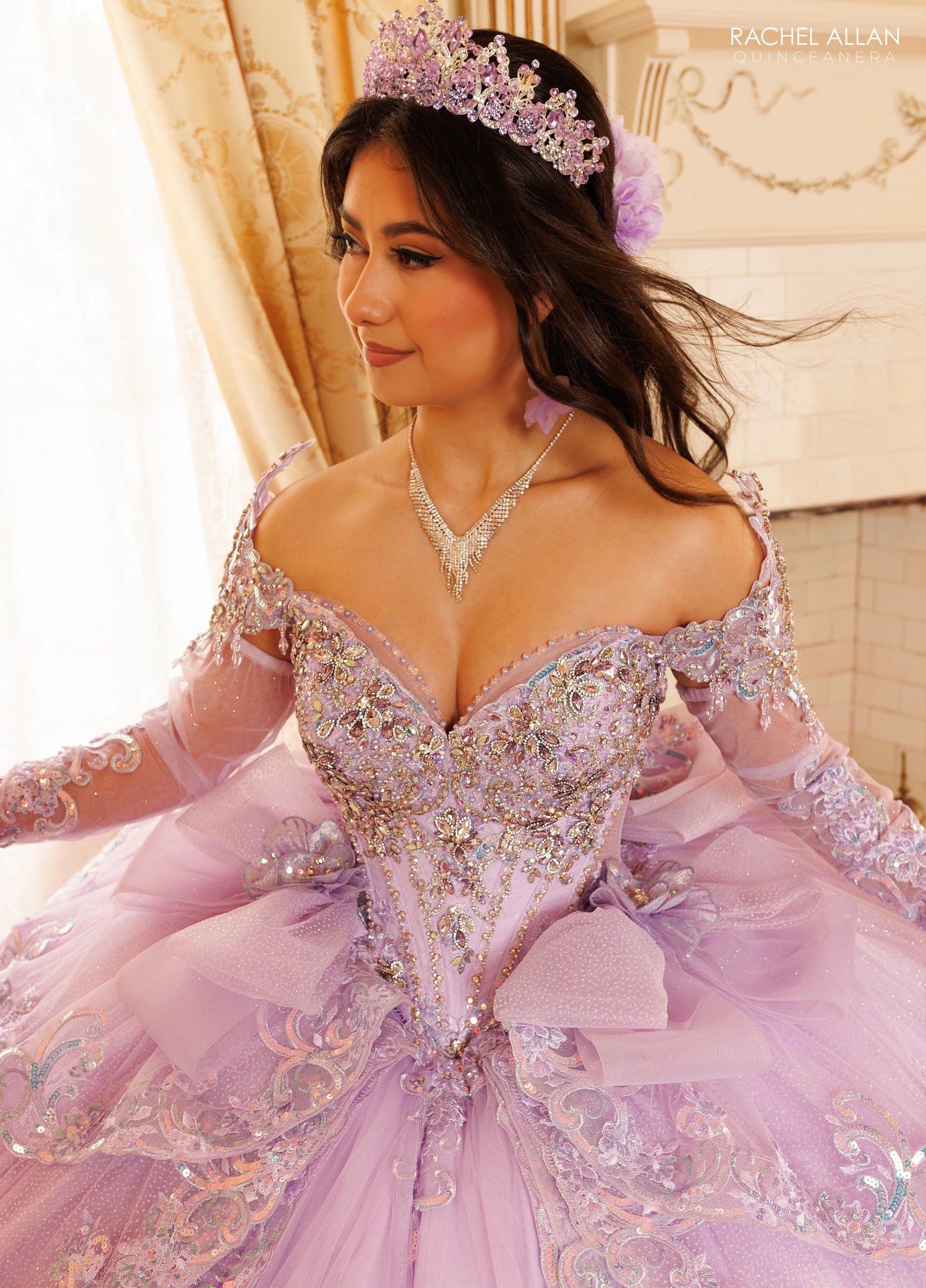 Off-the-Shoulder Floor-Length with T in Tulle Quinceañe Ball Gown Rachel Allan RQ3182