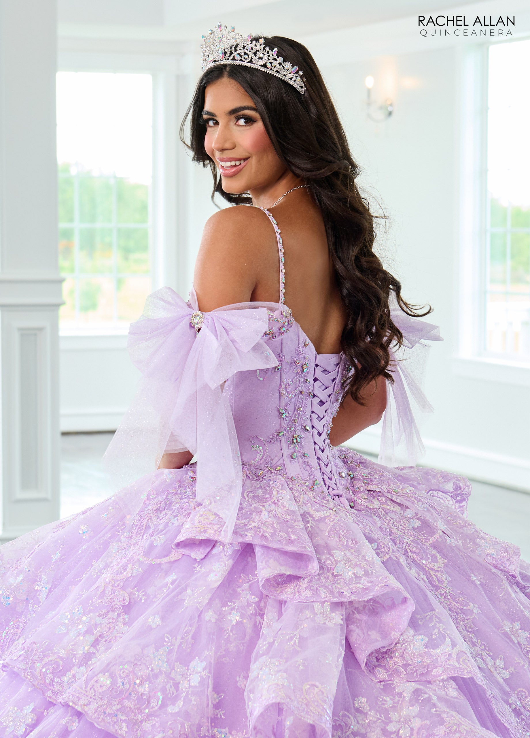 Quinceniera Dresses Long Bow Glitter Ball Gown Quinceanera Dress Lilac