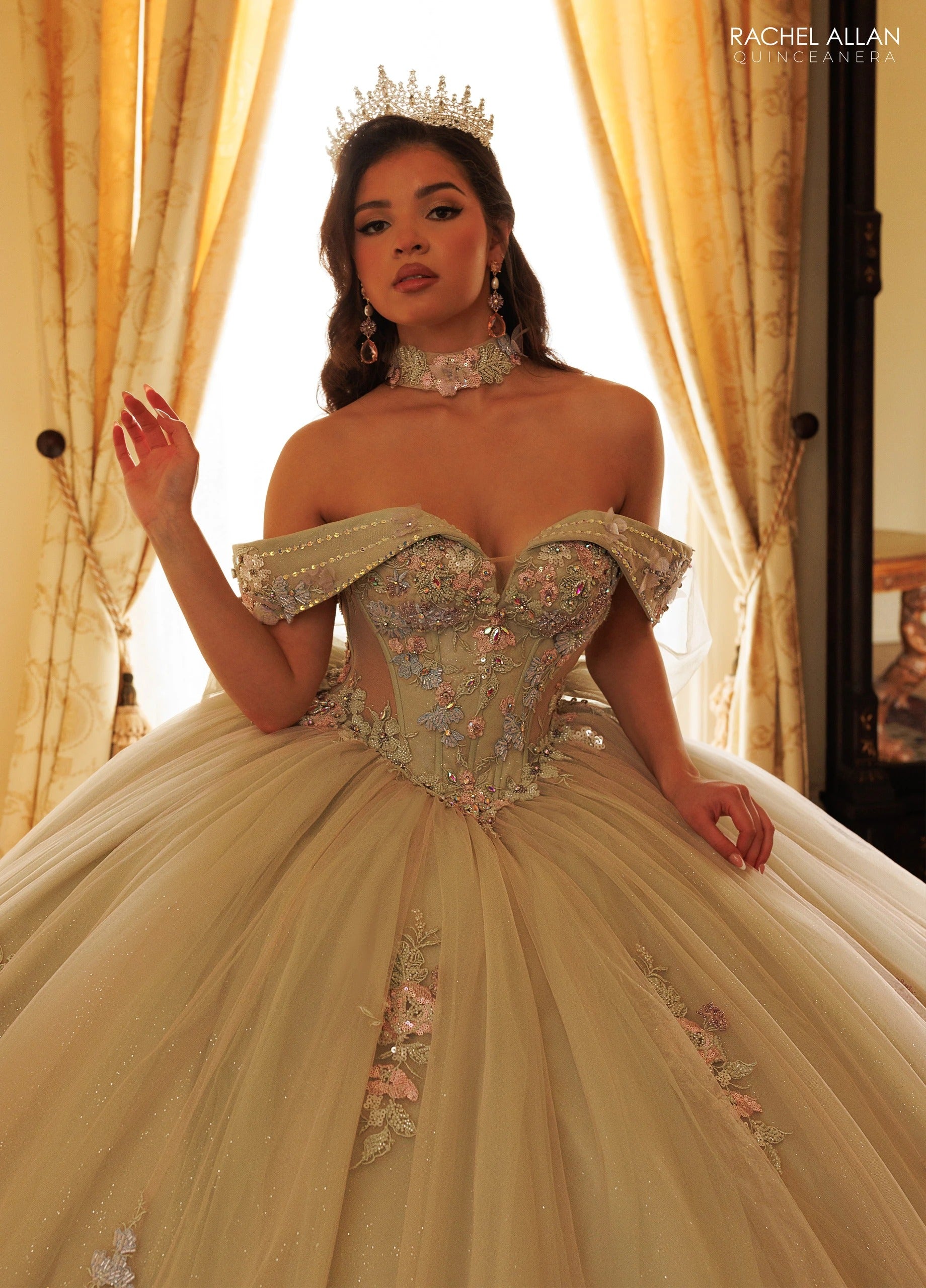 Off-the-Shoulder Floor-Length with T in Tulle Quinceañe Ball Gown Rachel Allan RQ3186