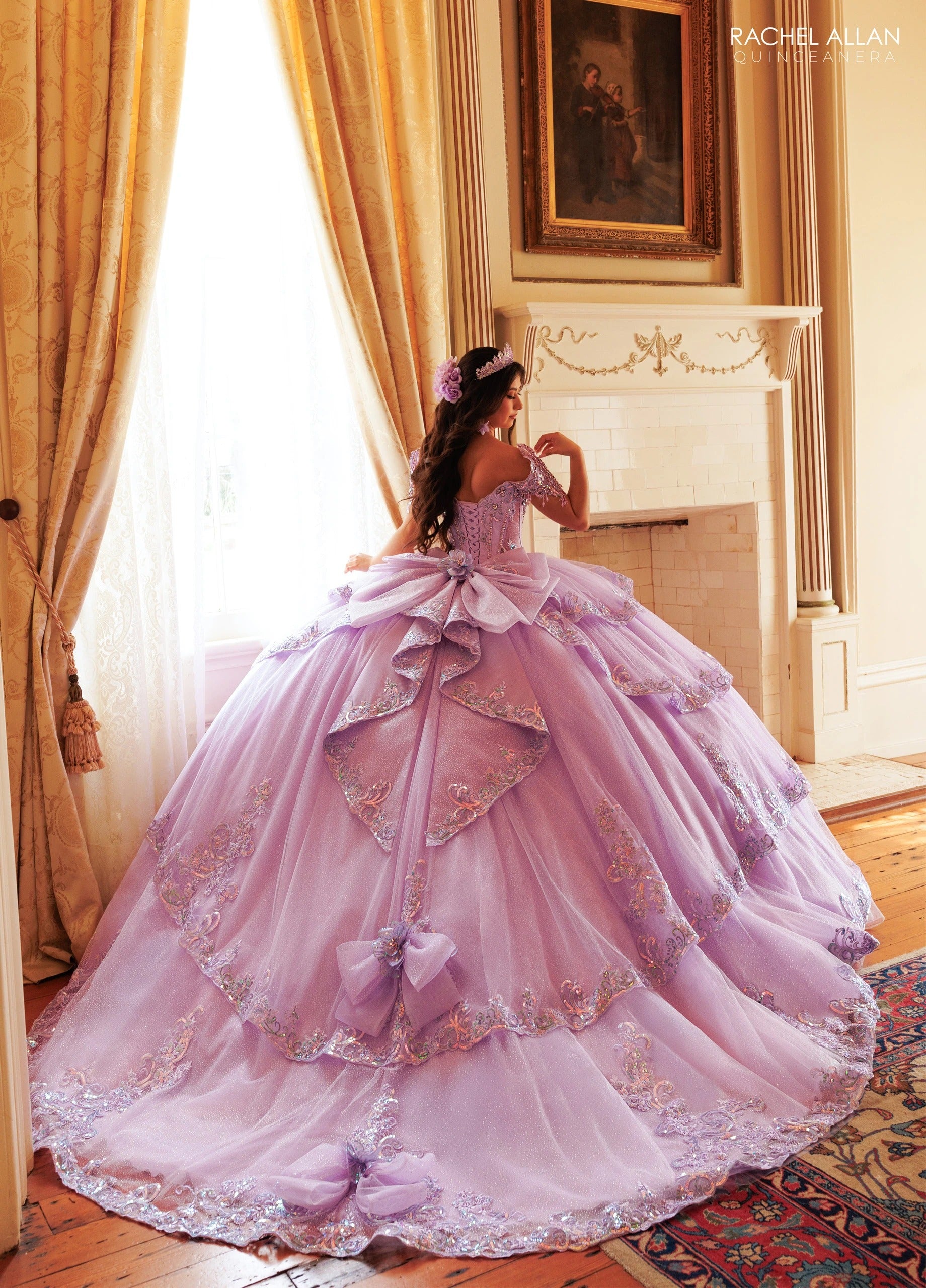 Off-the-Shoulder Floor-Length with T in Tulle Quinceañe Ball Gown Rachel Allan RQ3182