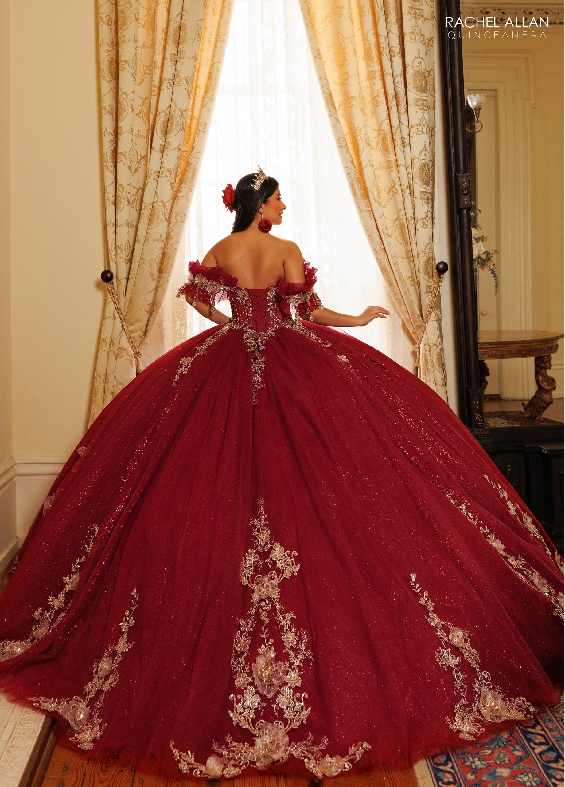 Off-the-Shoulder Floor-Length Tulle Quinceañe Ball Gown Rachel Allan RQ3181