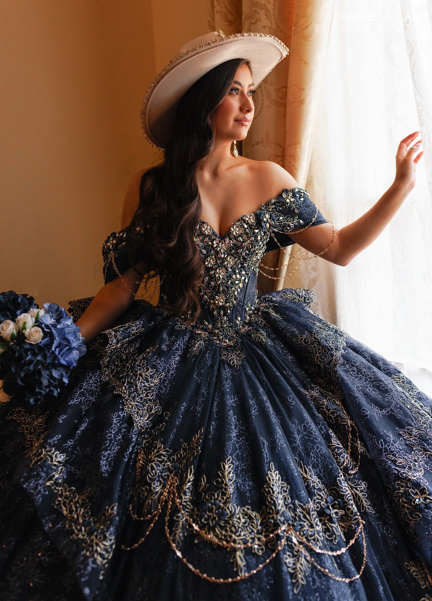 Off-the-Shoulder Floor-Length with T in Tulle Quinceañe Ball Gown Rachel Allan RQ3188