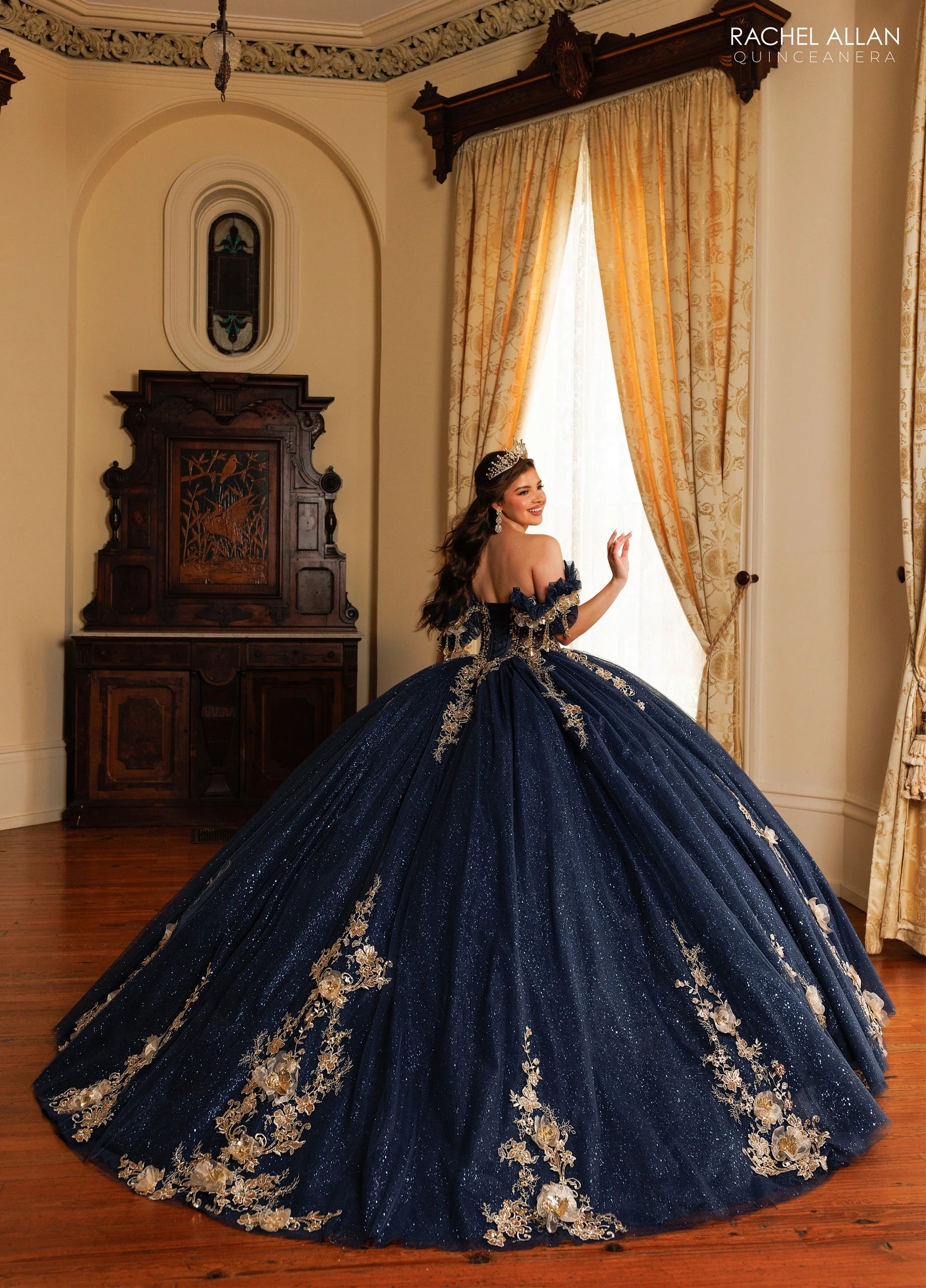 Off-the-Shoulder Floor-Length Tulle Quinceañe Ball Gown Rachel Allan RQ3181