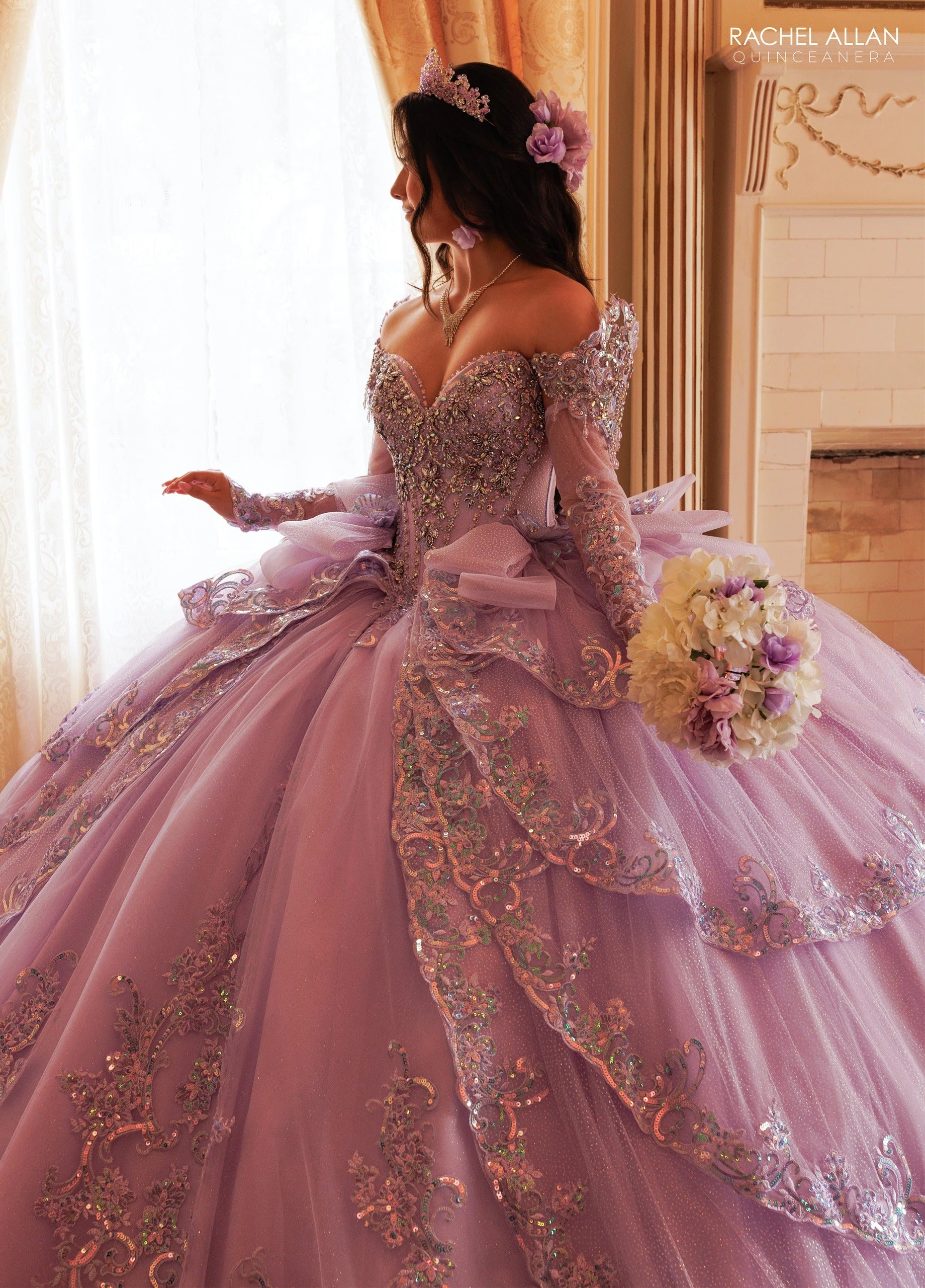 Off-the-Shoulder Floor-Length with T in Tulle Quinceañe Ball Gown Rachel Allan RQ3182