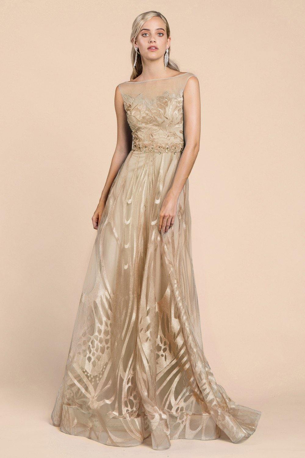 Andrea & Leo CDA0106 Butterfly Wing Long Prom Dress Gold