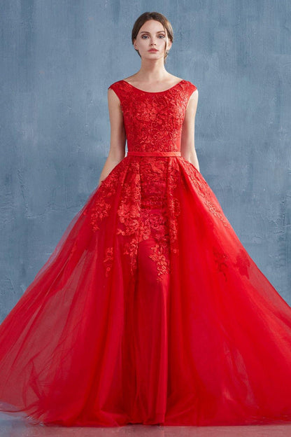Andrea & Leo CDA0257 Rouge Lace Portrait Long Prom Gown Red