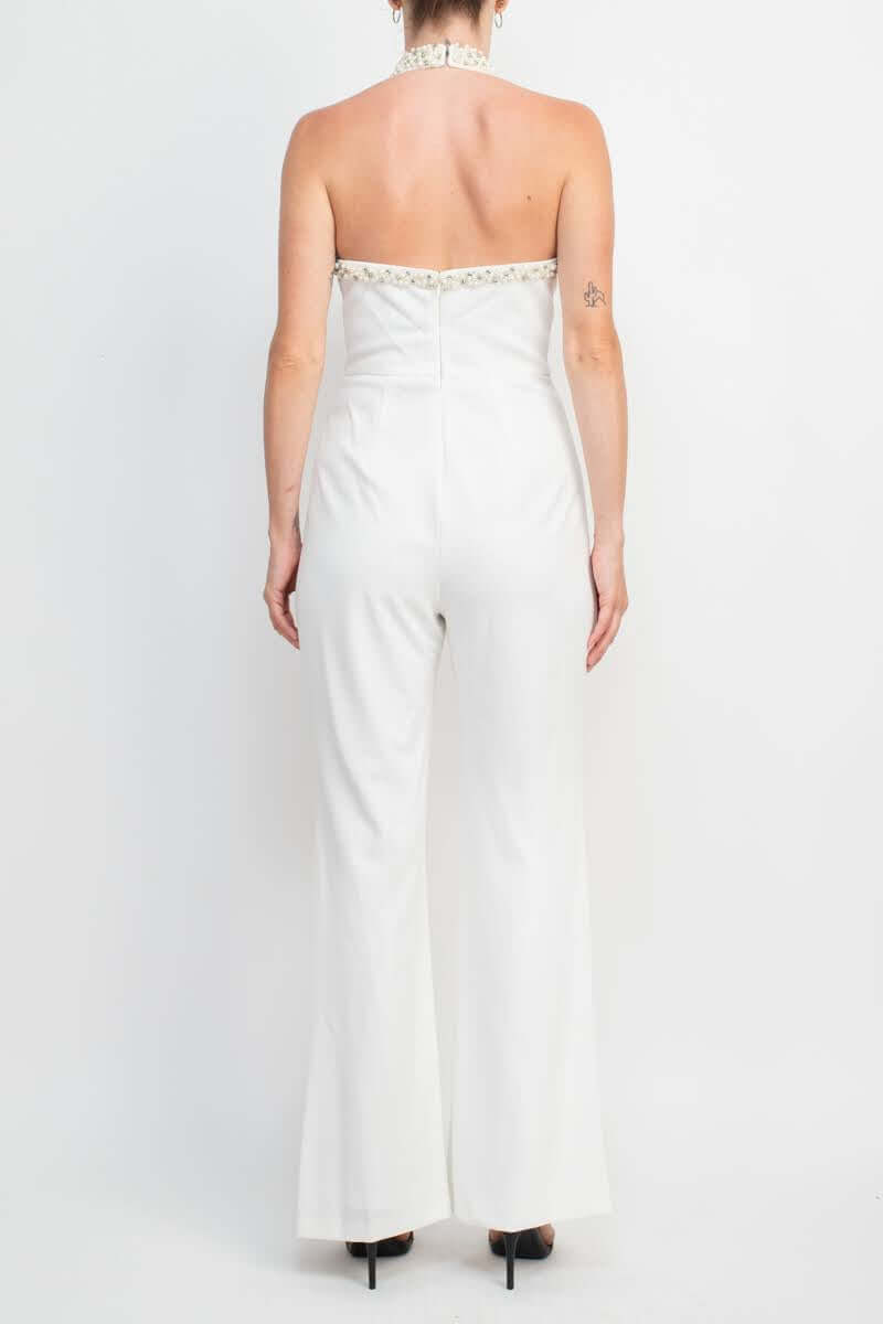 Jumpsuit Embellished Halter Neck Open Jumpsuit Ivory