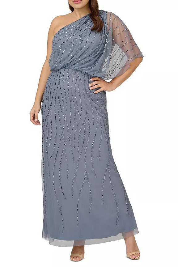 Adrianna Papell AP1E207598 W Plus Size Sequin Long Formal Blouson Dress