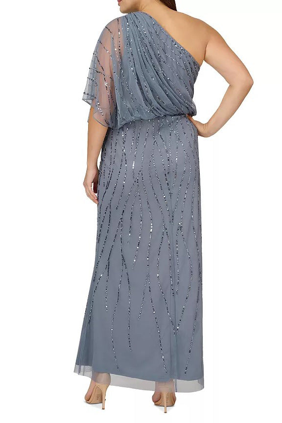 Adrianna Papell AP1E207598 W Plus Size Sequin Long Formal Blouson Dress