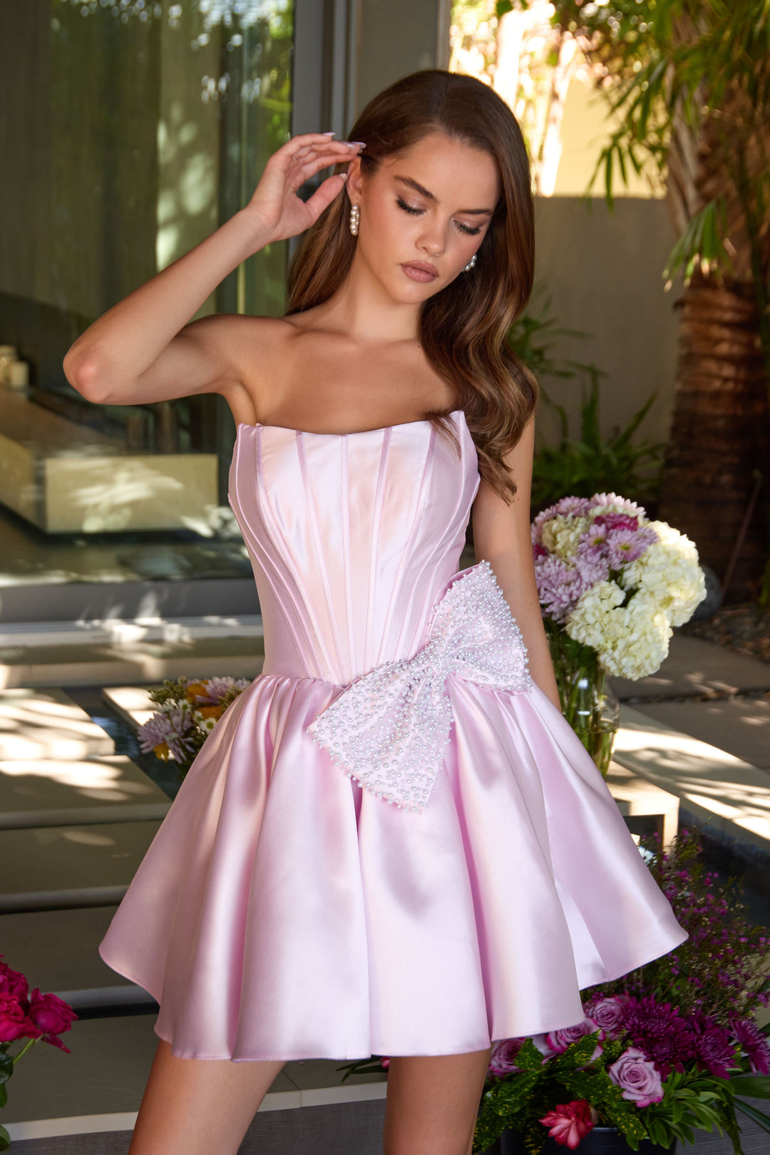 Strapless Straight Neck Mini Satin Cocktail Fit & Flare Ava Presley 47298