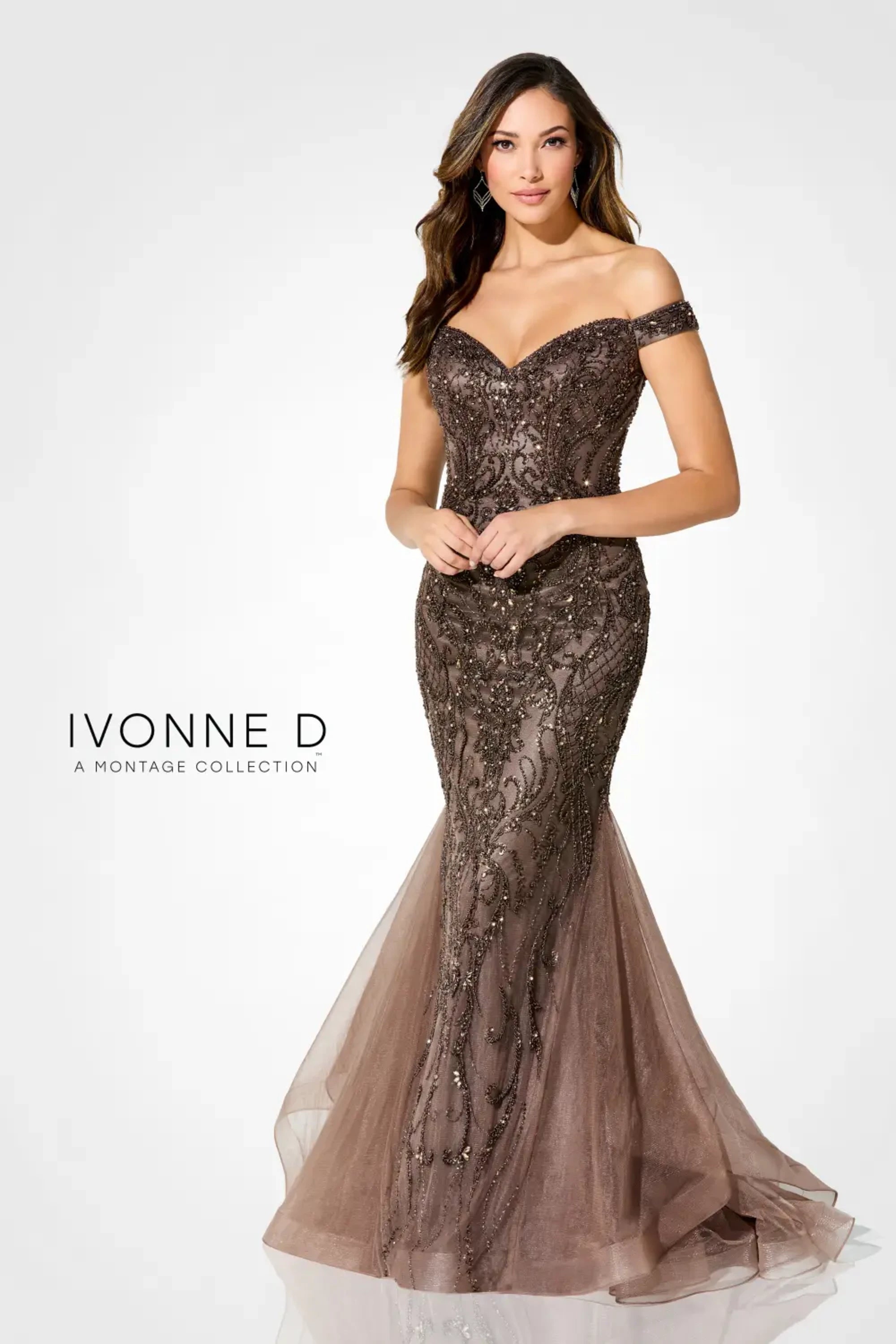 Formal Dresses Long Mermaid Evening Beaded Formal Dress Mocha