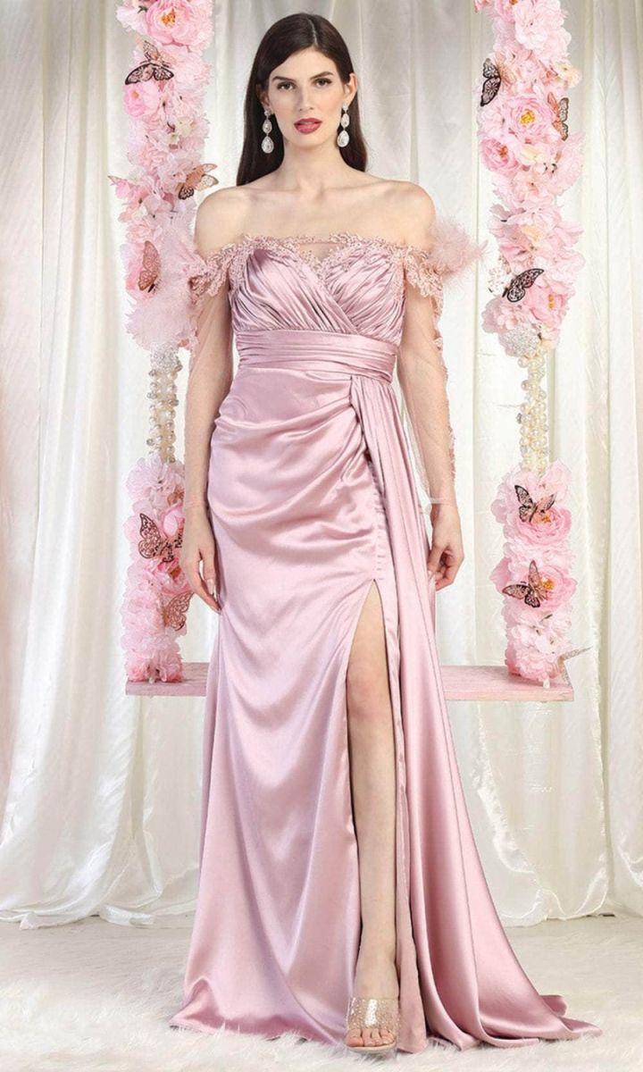 Off-the-Shoulder Floor-Length Satin Formal Mermaid May Queen RQ8002