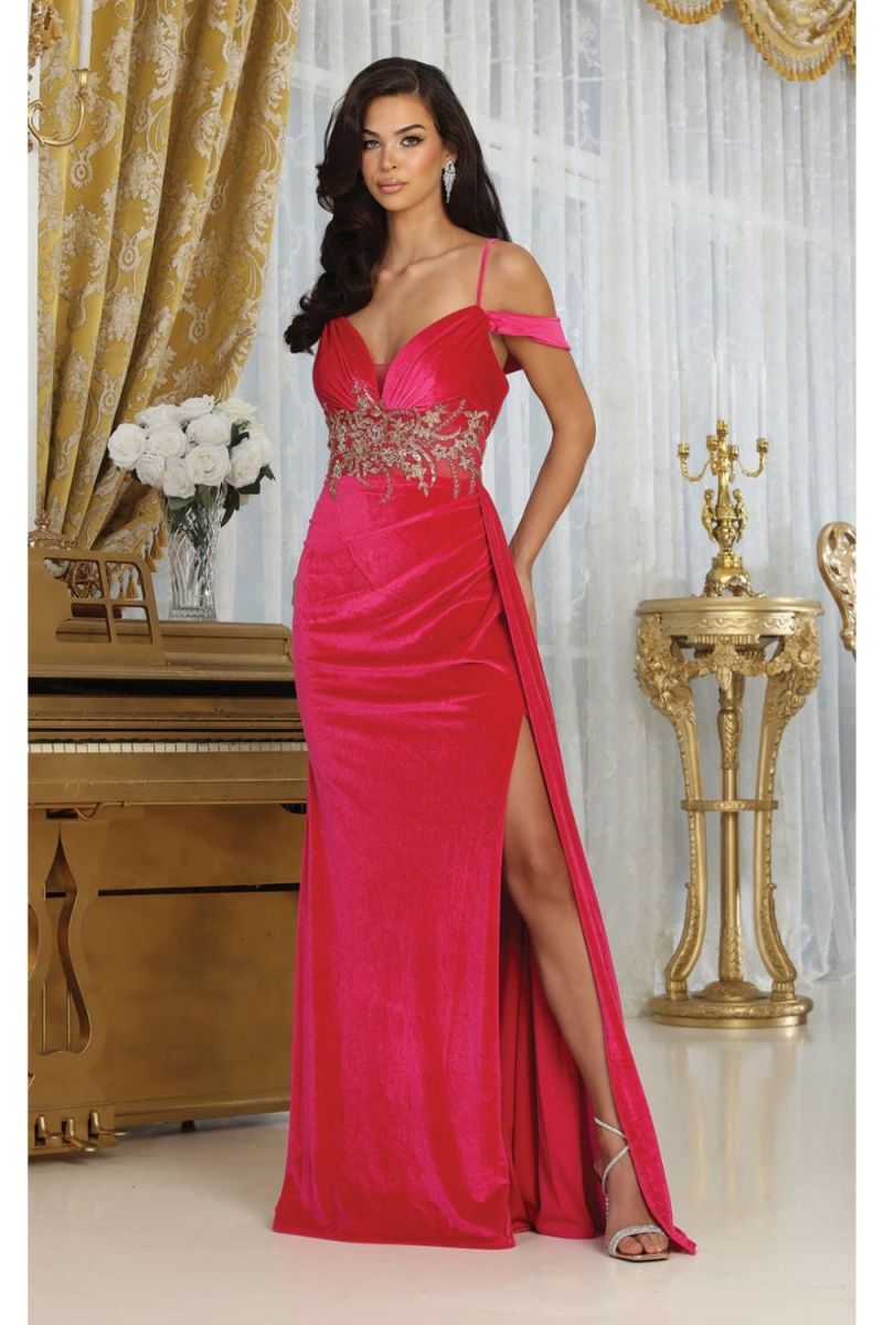 V-Neck Floor-Length Velvet Prom Sheath/Column May Queen RQ8087