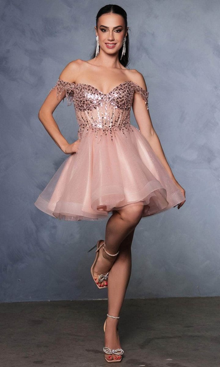 Off-the-Shoulder Mini/Short Tulle Cocktail A-Line May Queen 2129