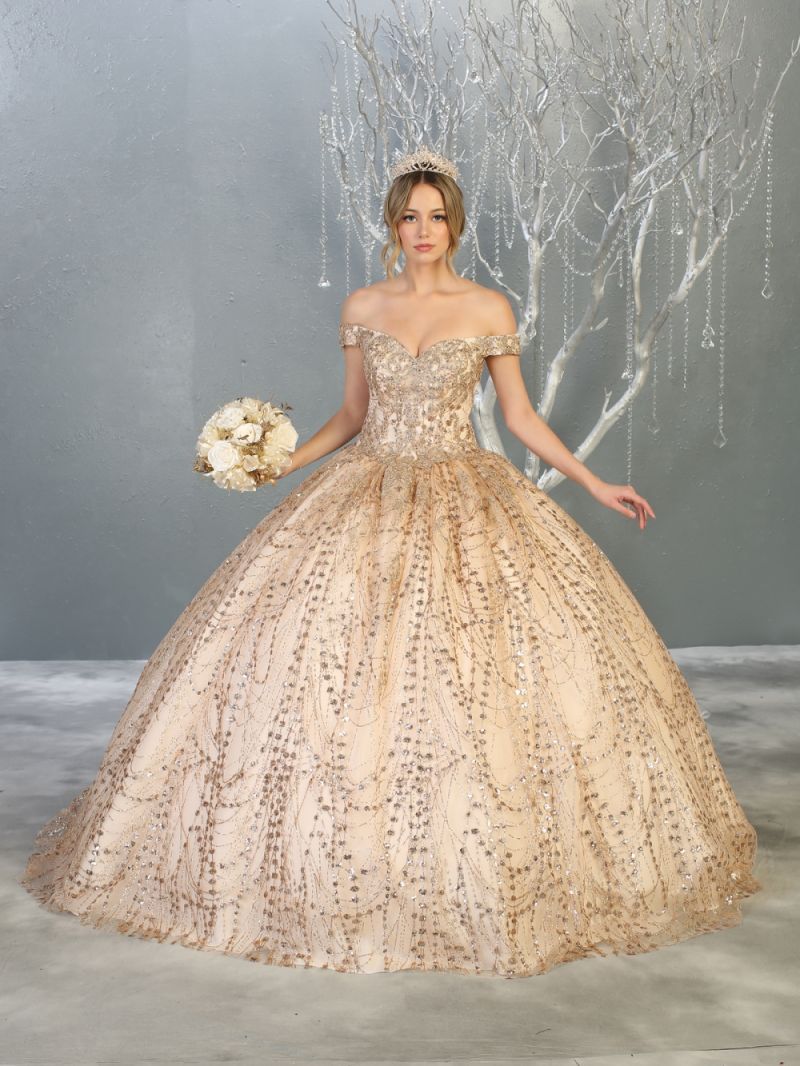 Off-the-Shoulder Floor-Length Tulle Quinceañera Ball Gown May Queen LK153