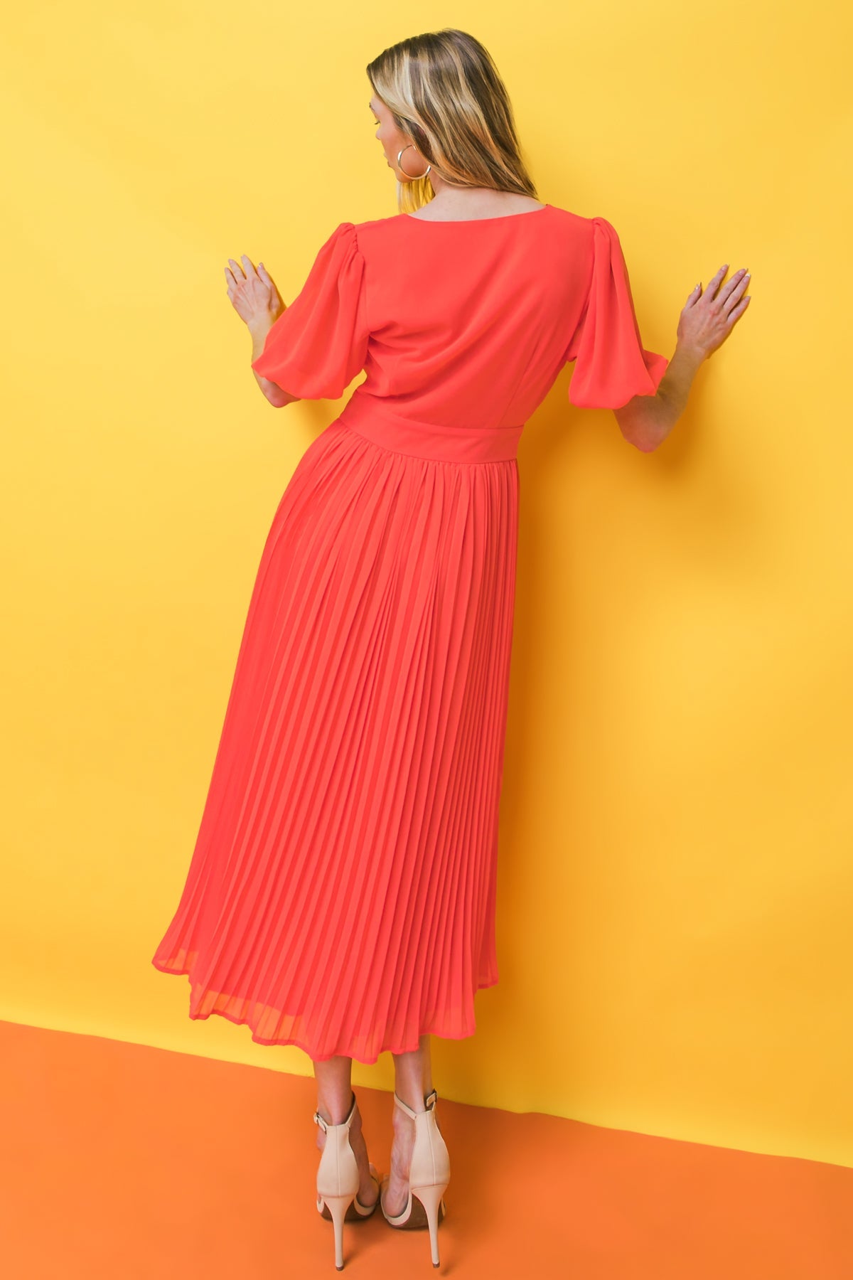 Cocktail Dresses Tea Length Formal Pleated Cocktail Dress Flying Tomato AD2639 Red