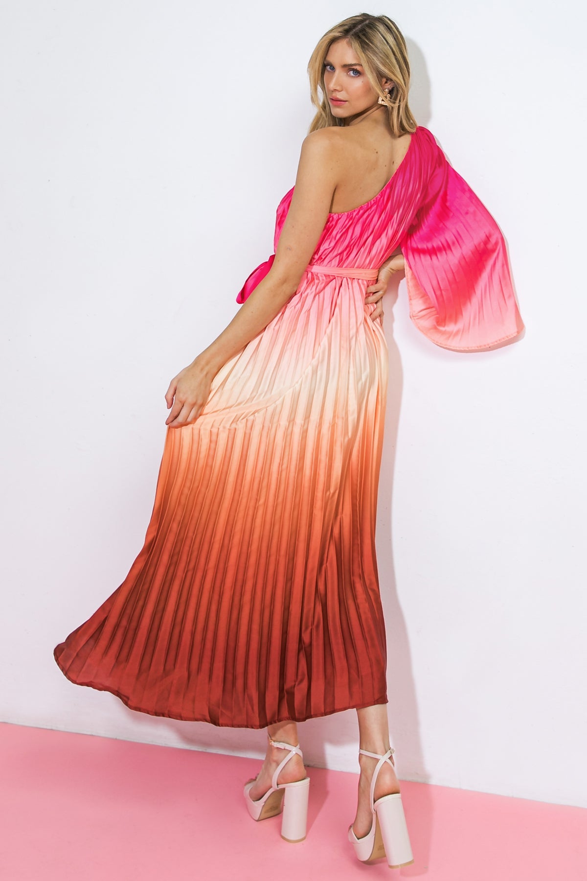 Cocktail Dresses Pleated Tea Length Formal Cocktail Dress Flying Tomato ID20520 Fuchsia Rust