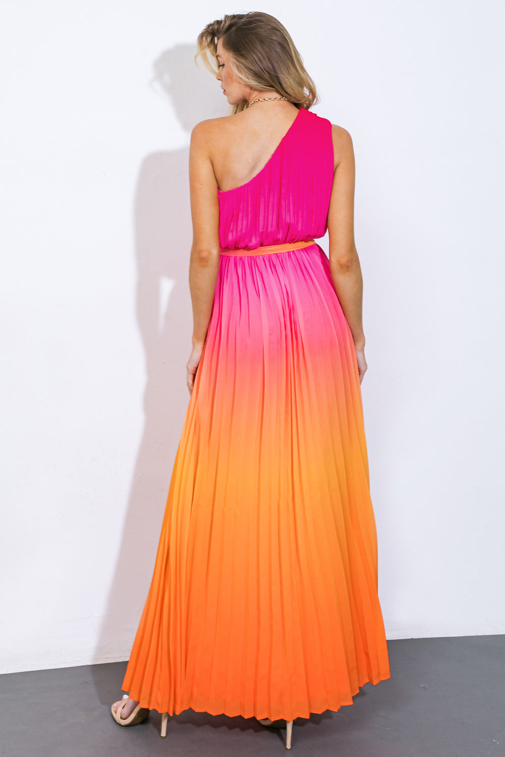 Formal Dresses Long Formal Prom Pleated Dress Flying Tomato ID20861 Pink Orange