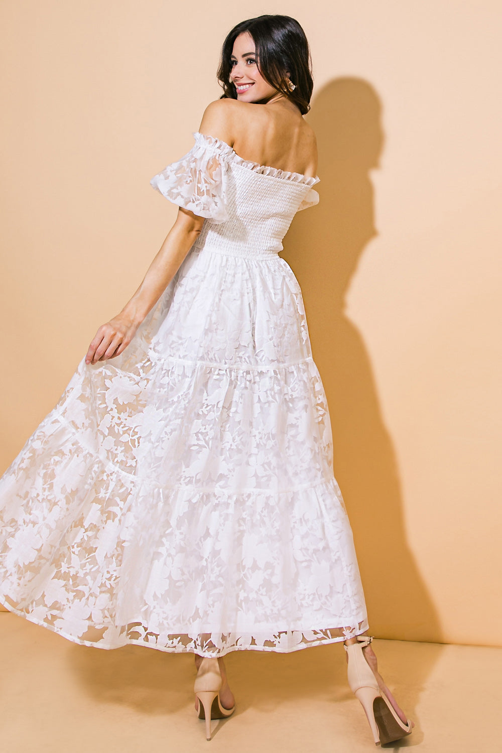 Cocktail Dresses Tea Length Floral Lace Cocktail Formal Dress Flying Tomato ID21014 White