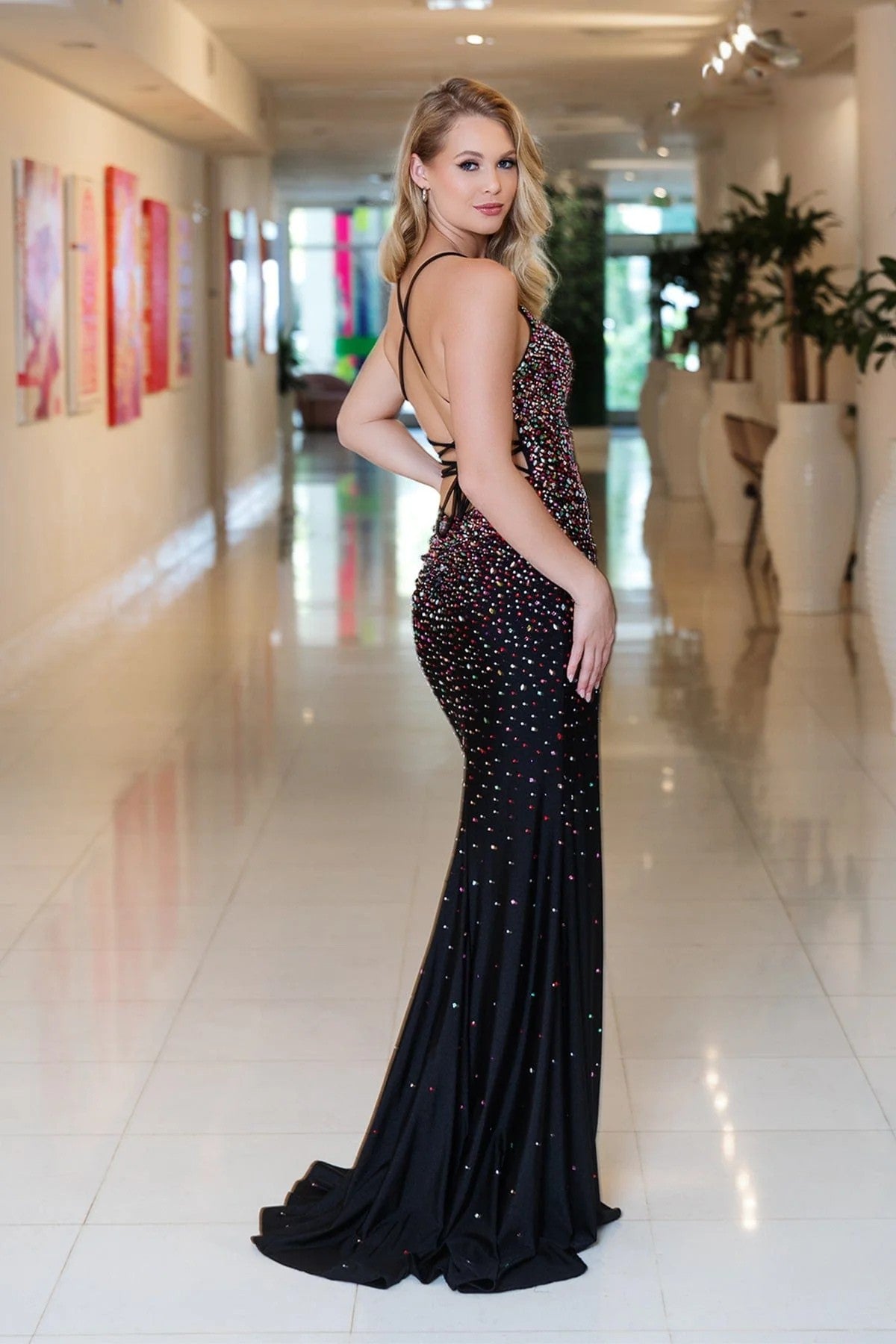 Prom Dresses Prom Beaded Long Formal Fitted Evening Gown Black Multi